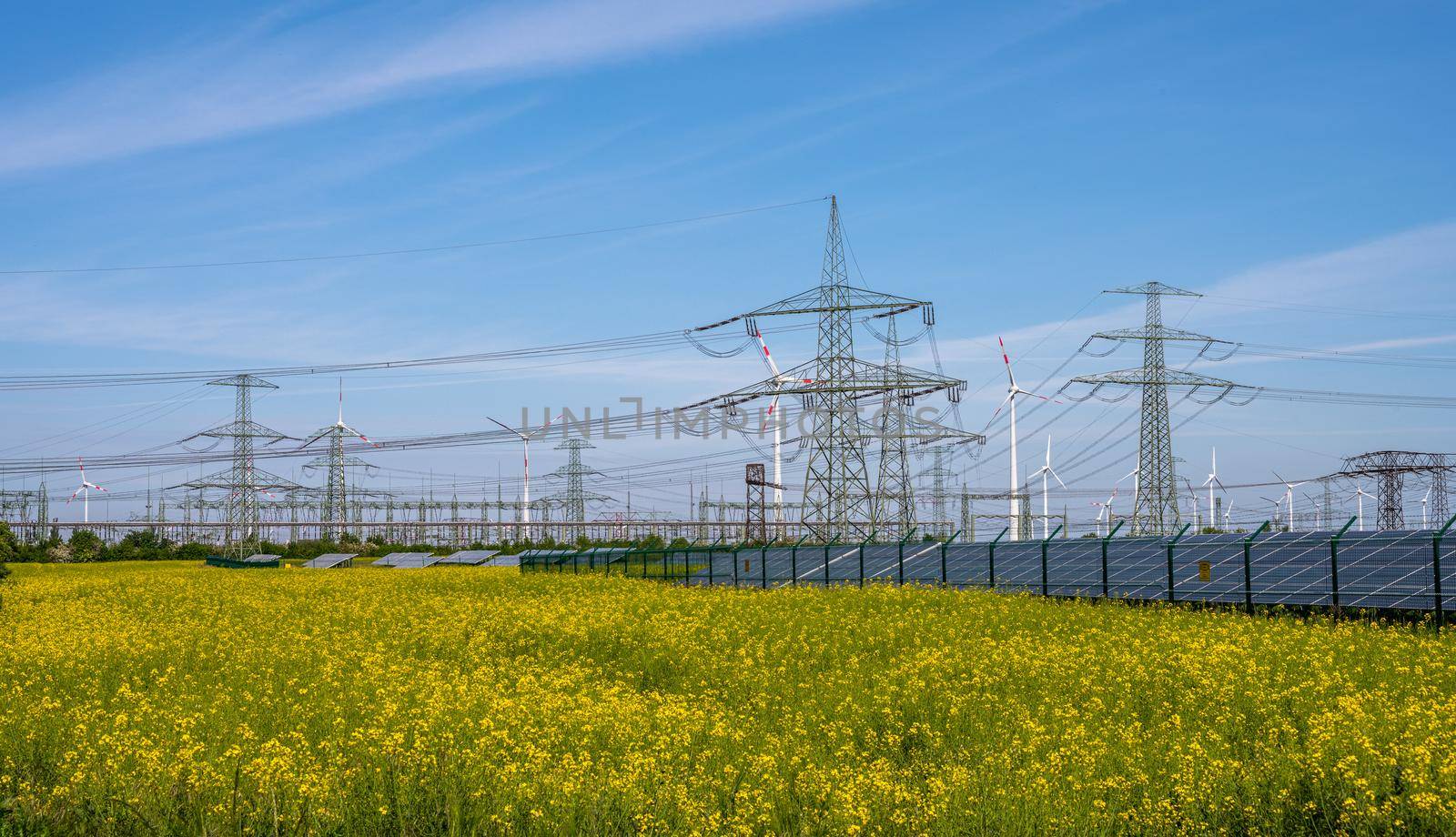 Solar panels, power lines and wind turbines seen in Germany