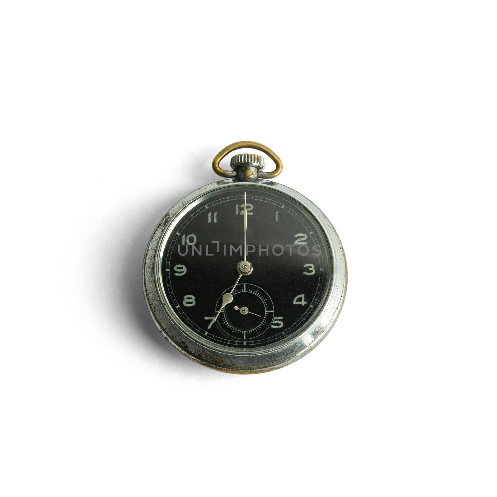 Old pocket watch isolated on white with shadow. by Yurii73