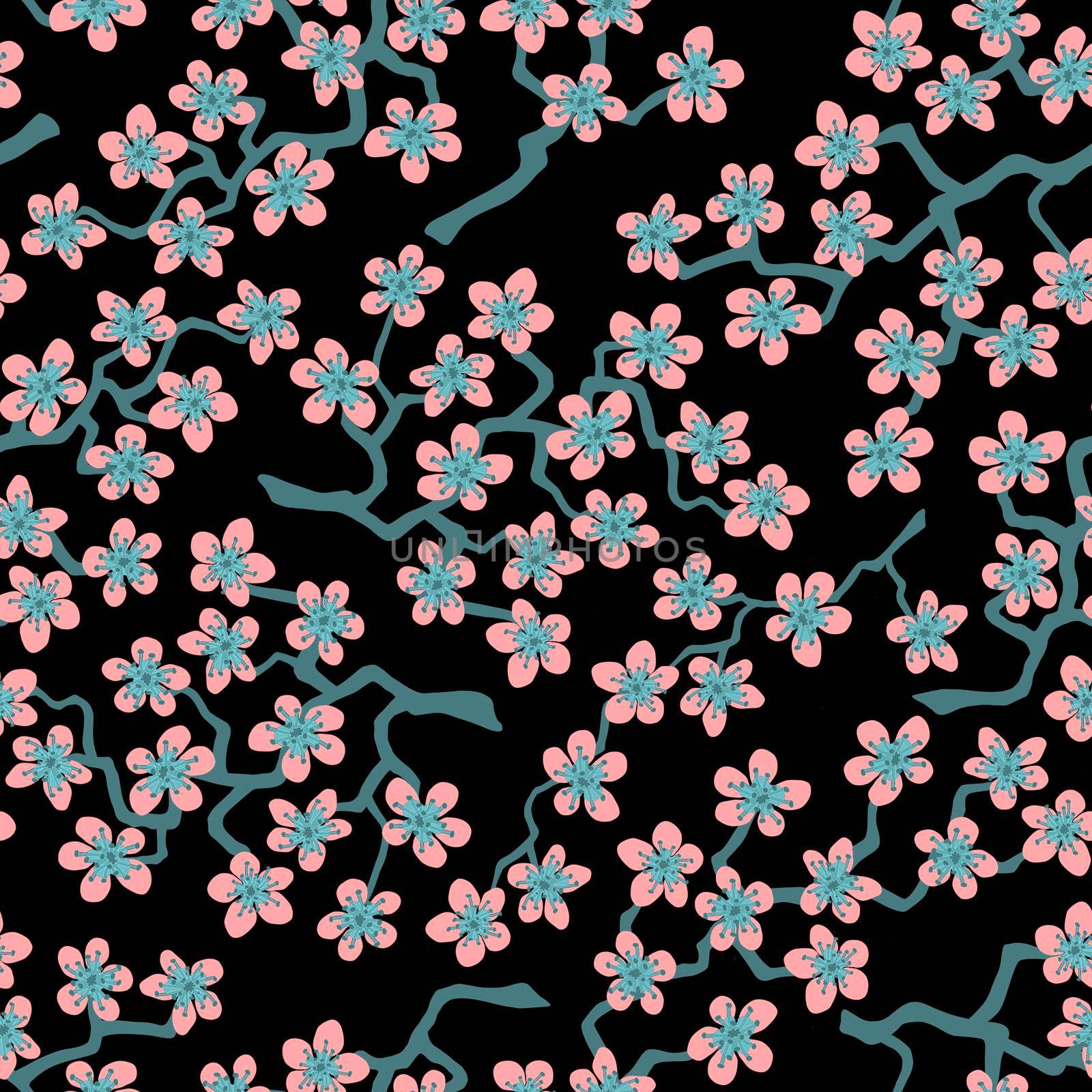 Seamless pattern with blossoming Japanese cherry sakura branches by Angelsmoon