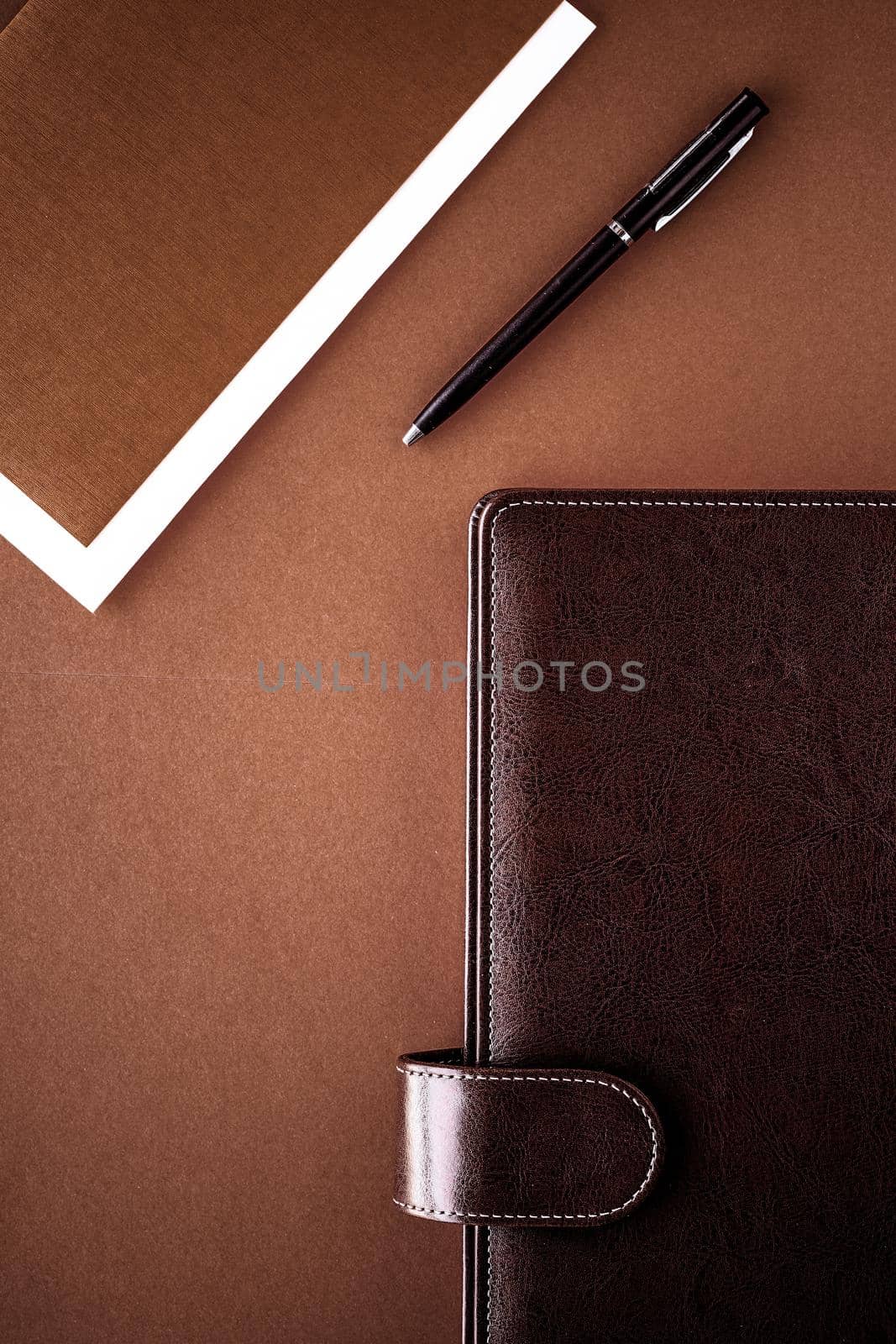 Productivity, work and corporate lifestyle concept - Vintage business briefcase on the office table desk, flatlay background