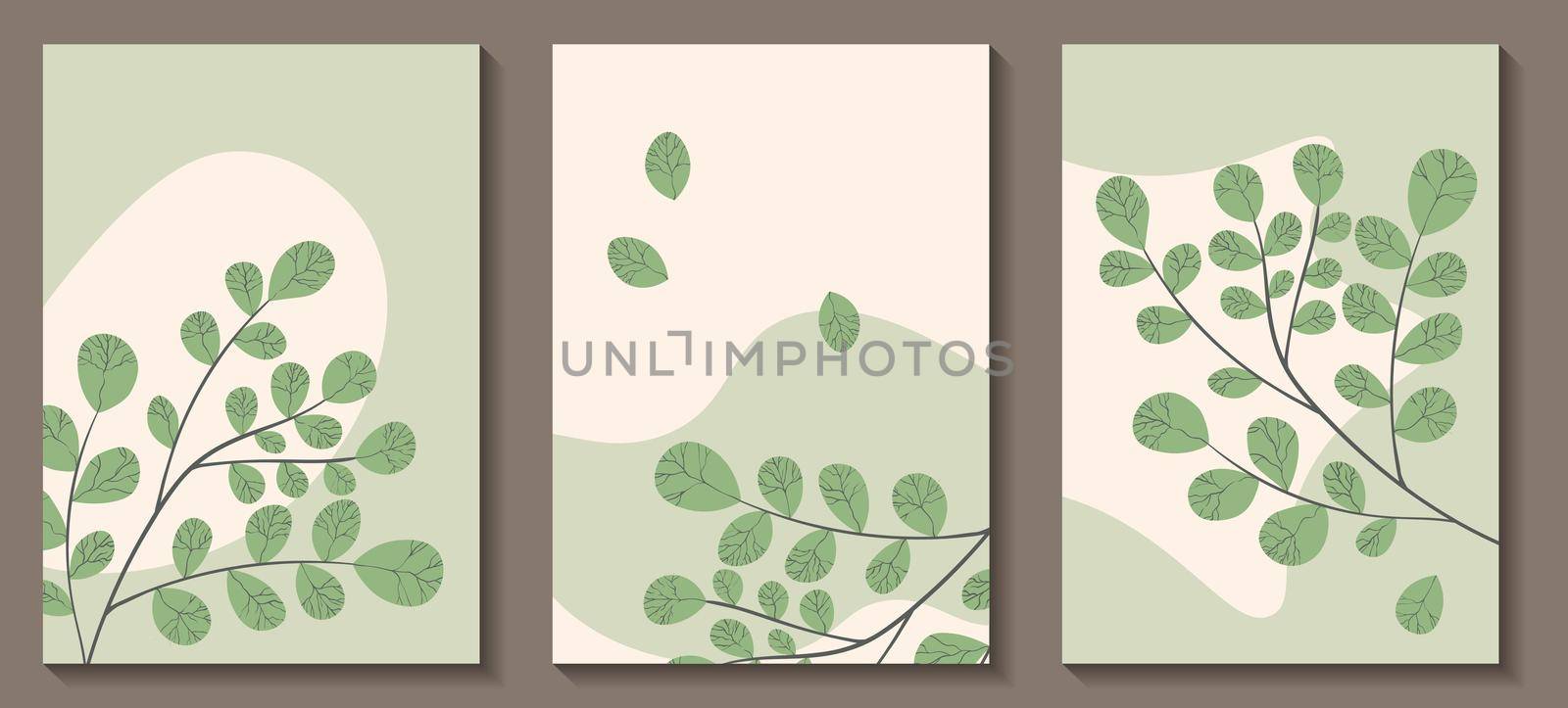 Floral web banner with drawn color exotic leaves. Nature concept design. Modern floral collection of contemporary posters. Vector illustration for social media, print, postcards by allaku
