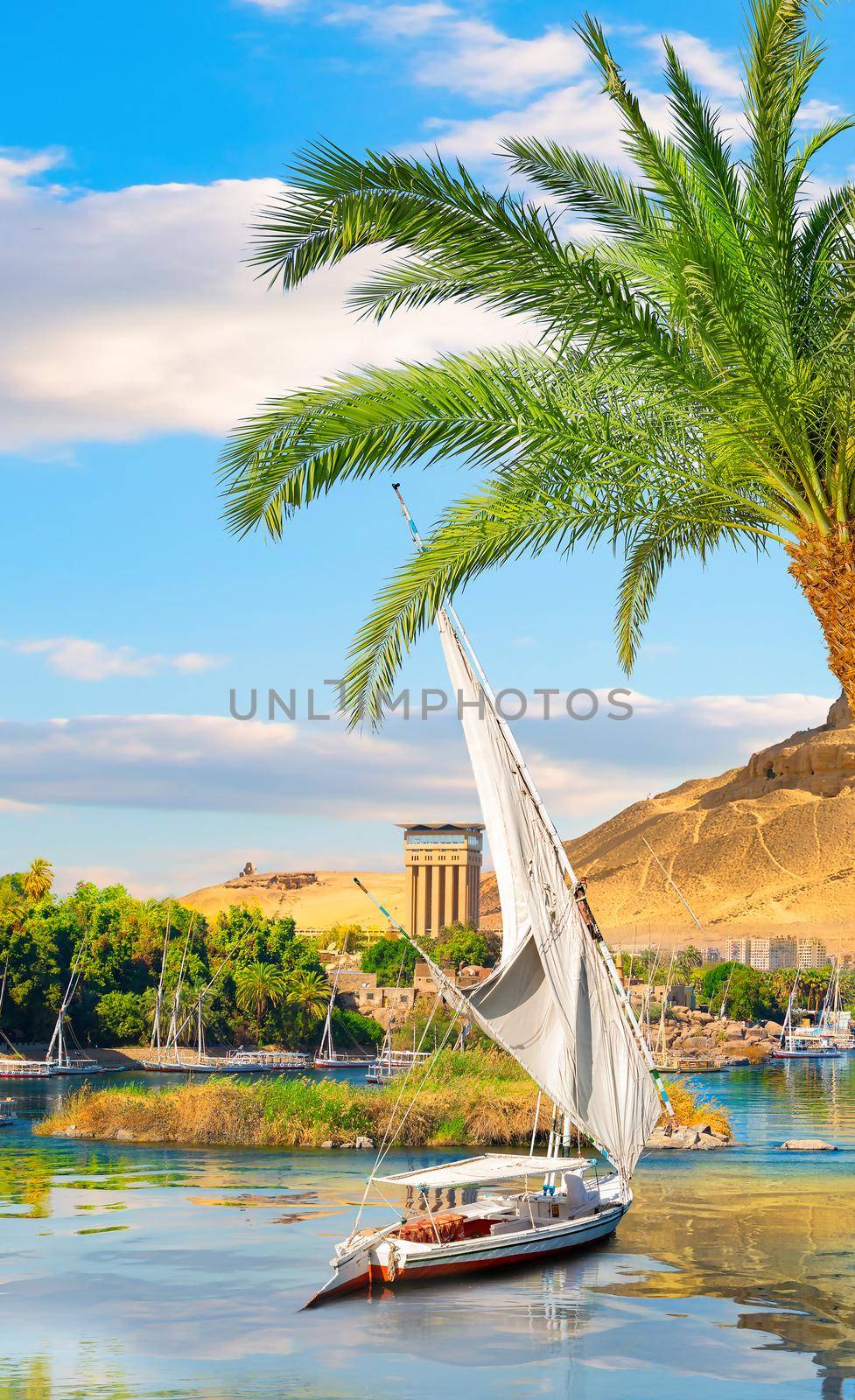 Sailboat in the picturesque bay of Aswan, Egypt