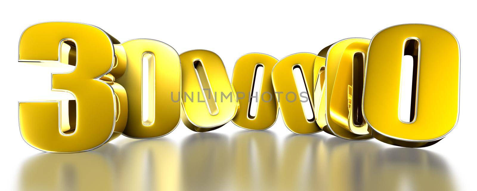 3 000 000 gold 3D illustration on white background with clipping path. by thitimontoyai