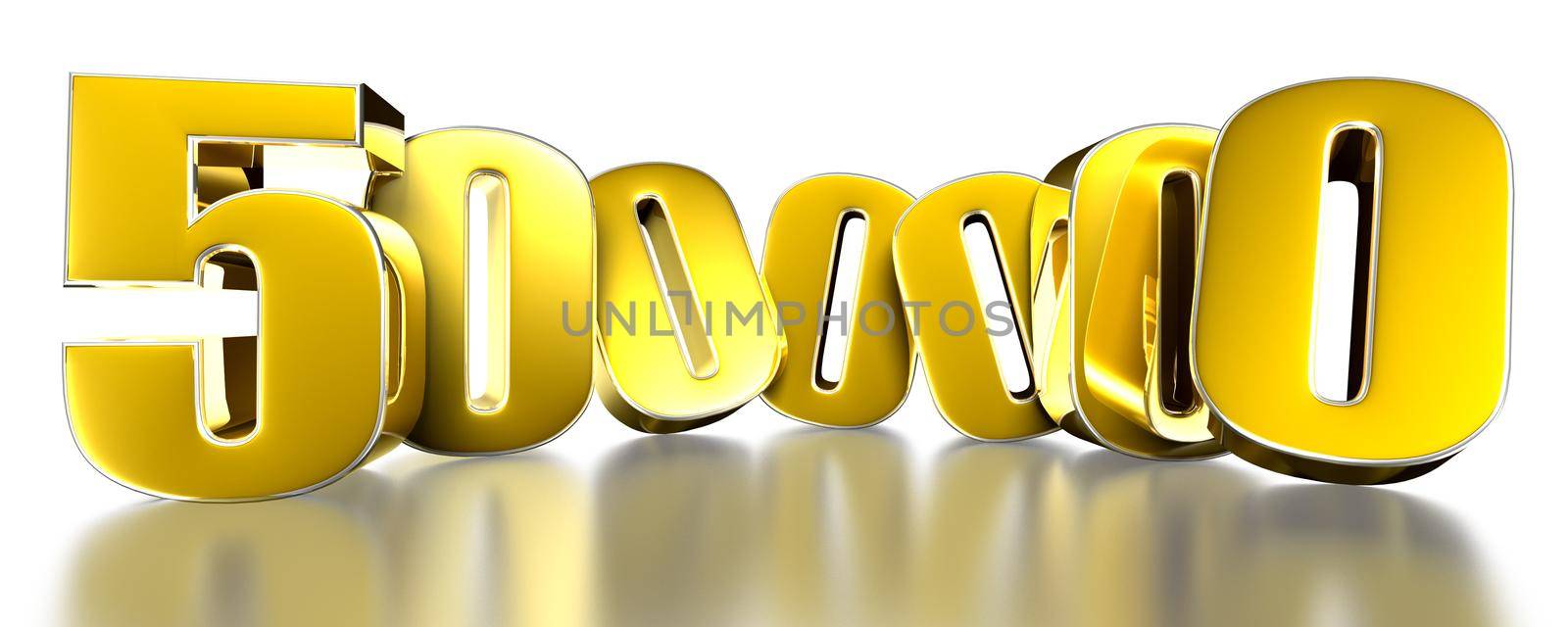 5 000 000 gold 3D illustration on white background with clipping path.