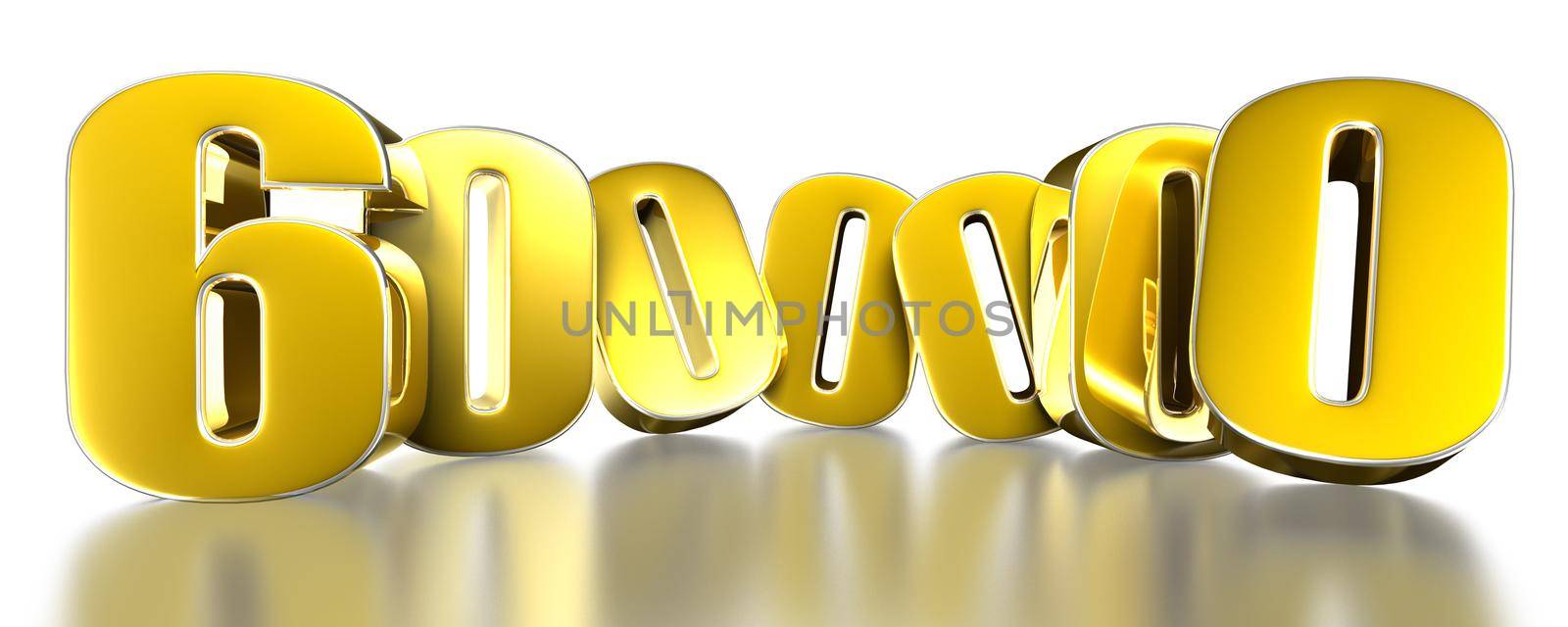 6 000 000 gold 3D illustration on white background with clipping path. by thitimontoyai