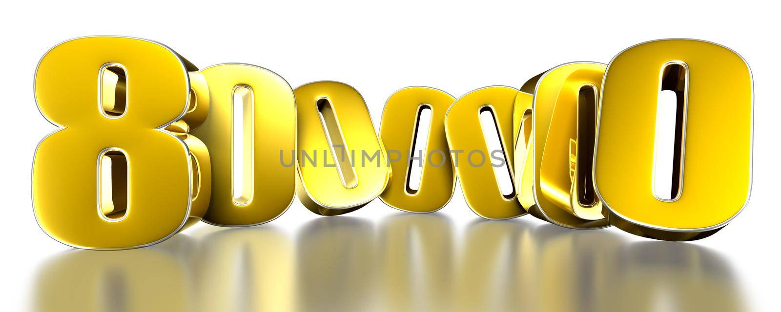 8 000 000 gold 3D illustration on white background with clipping path. by thitimontoyai