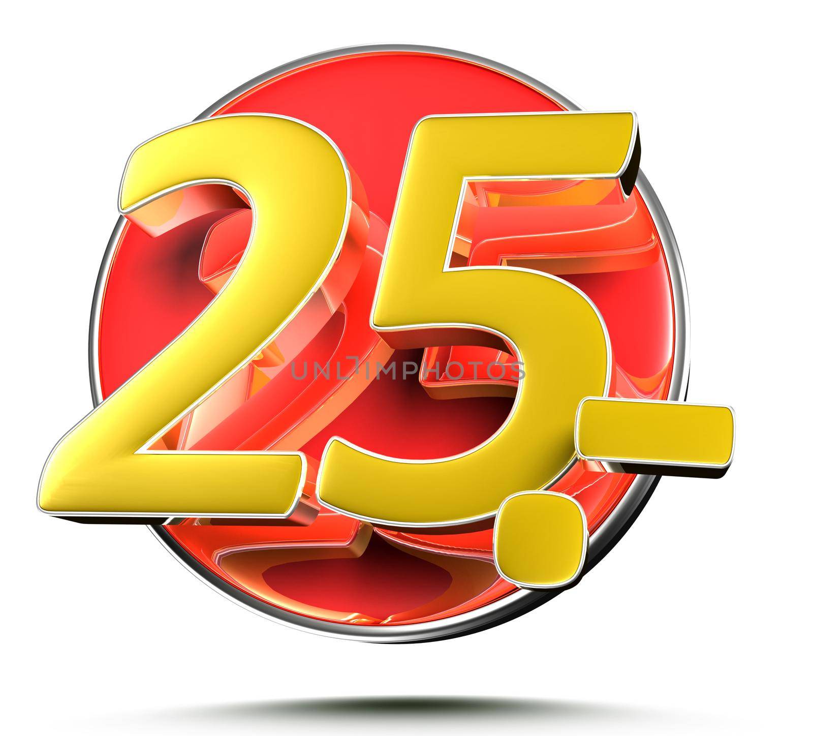 Number 25 price tag isolated on white background 3D illustration with clipping path.