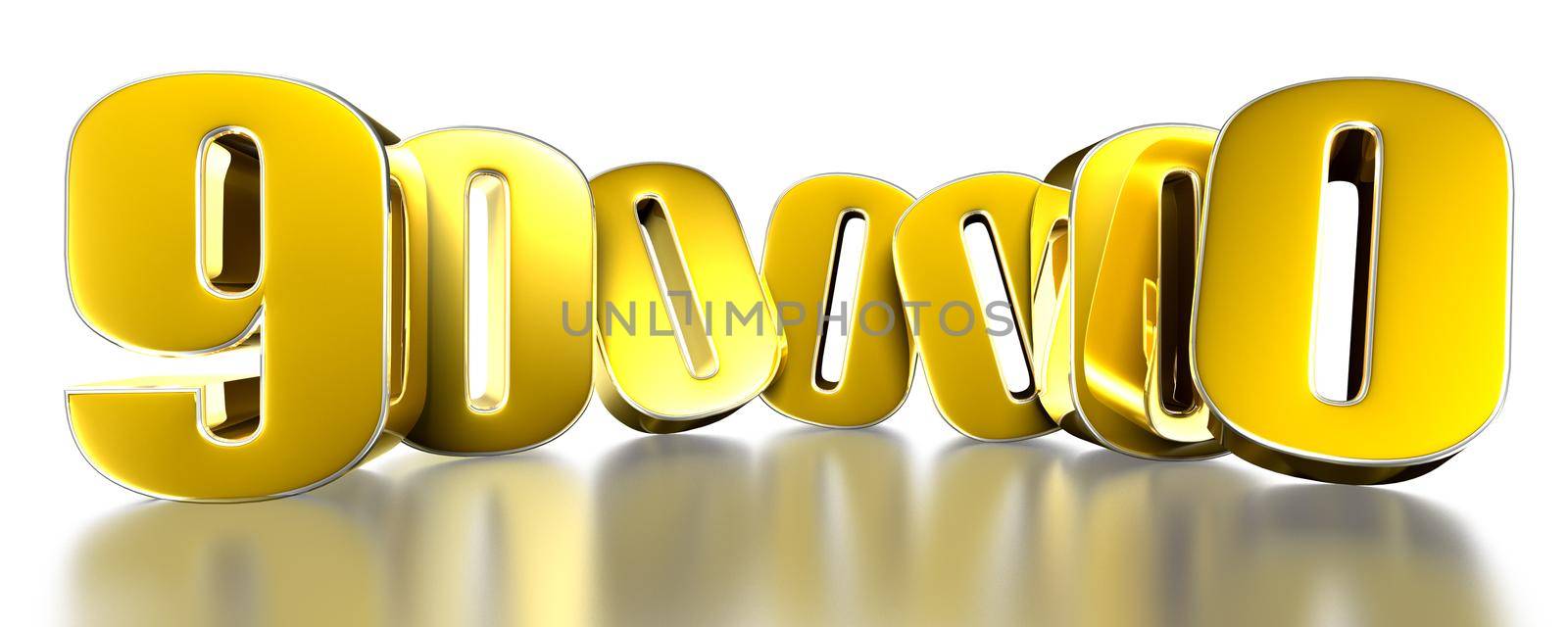 9 000 000 gold 3D illustration on white background with clipping path. by thitimontoyai