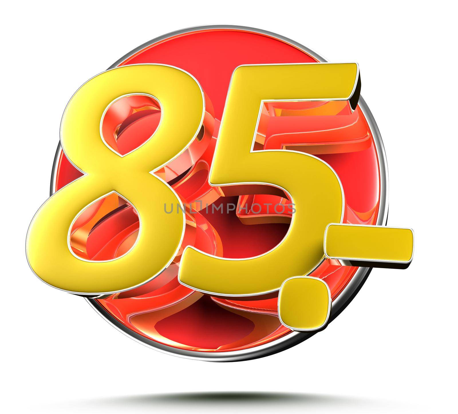 Number 85 price tag isolated on white background 3D illustration with clipping path.