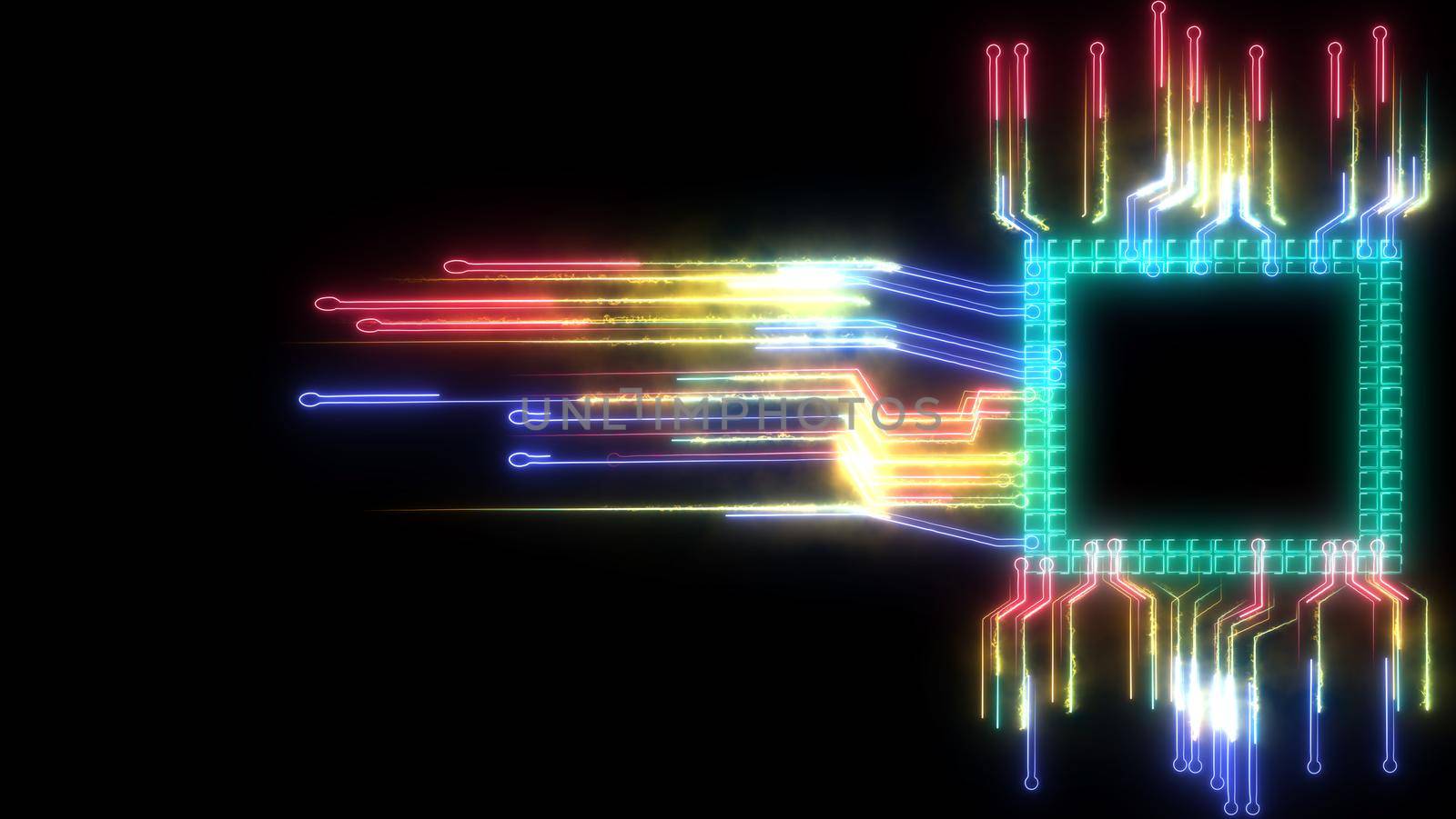Futuristic abstract rainbow digital intelligent twisted light high speed chip data processing by Darkfox