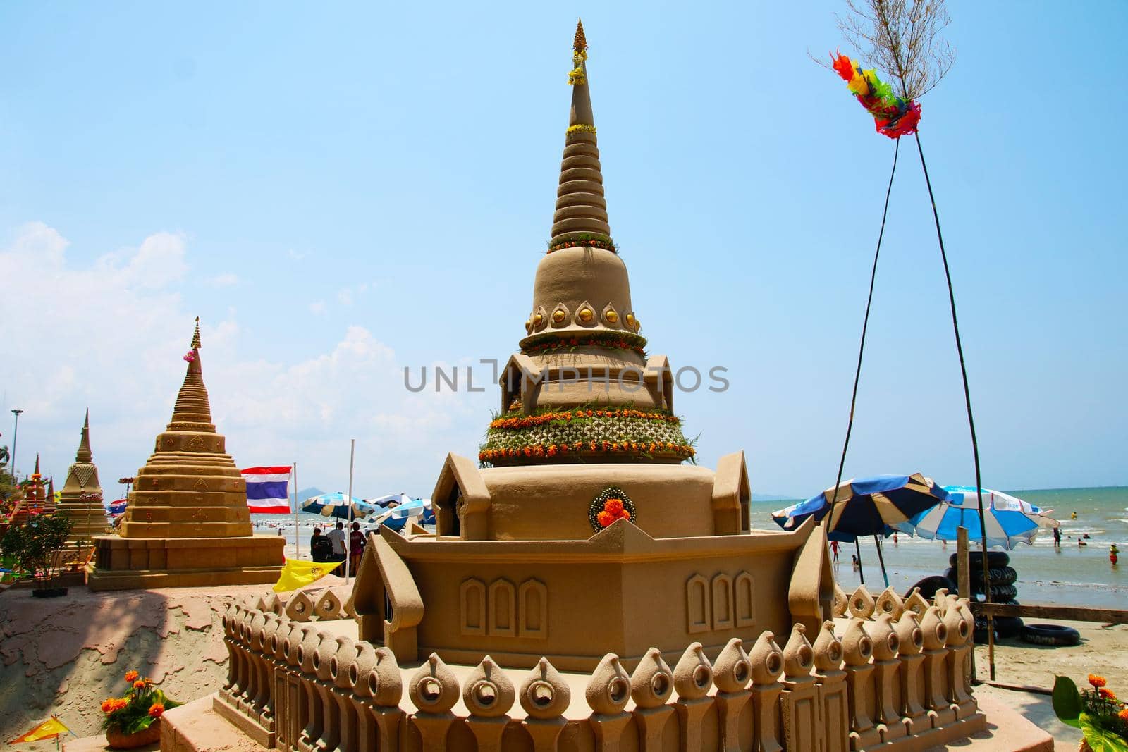royalsand pagoda in Songkran festival represents In order to take the sand scraps attached to the feet from the temple to return the temple in the shape of a sand pagoda