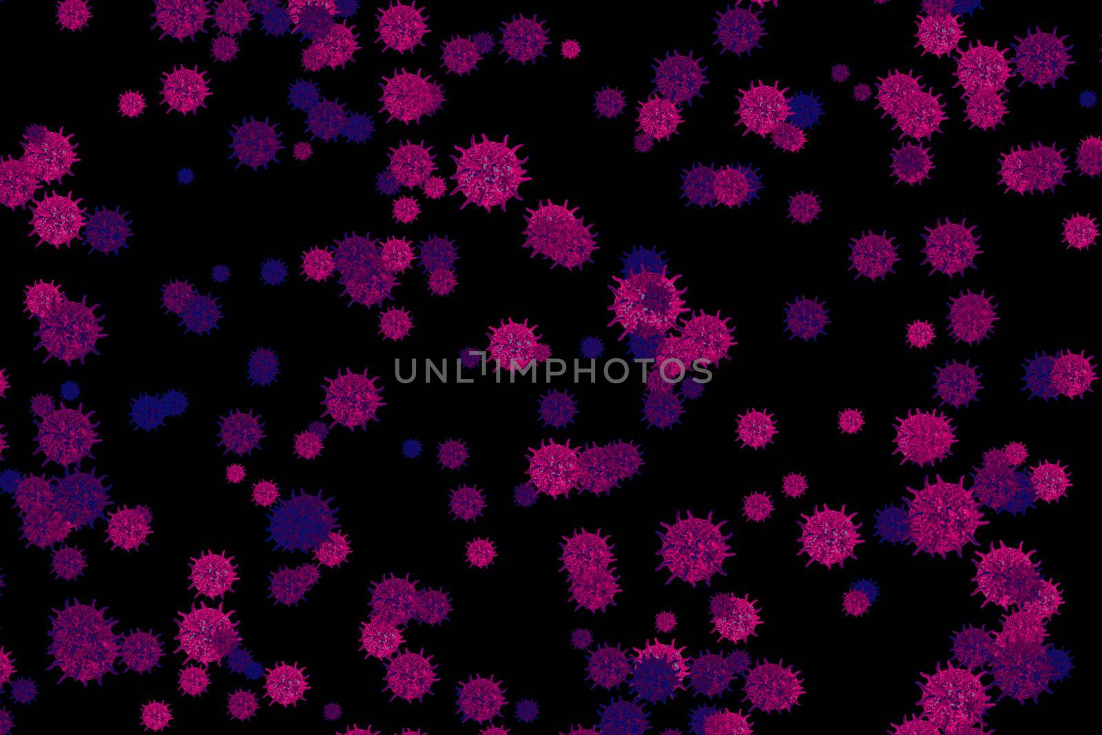 small virus covid 19 ball dark blue magenta was floating in air on black screen