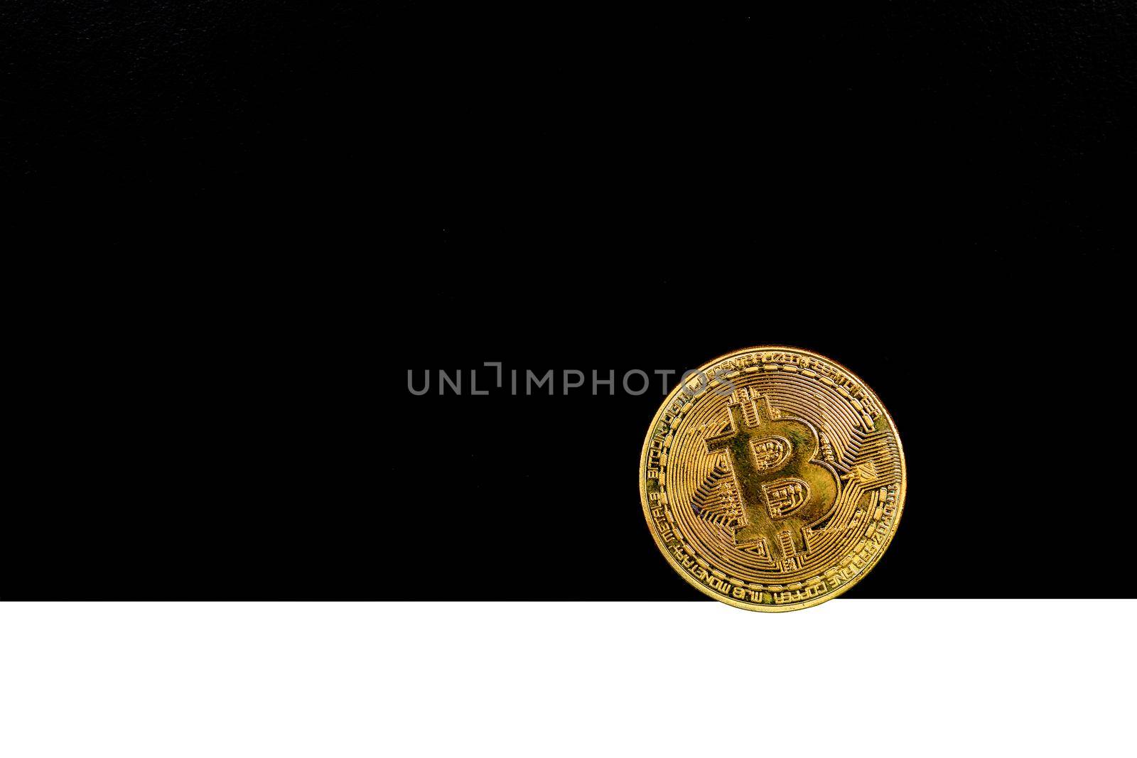 bitcoin coins money future over white on black background. with copy space add text