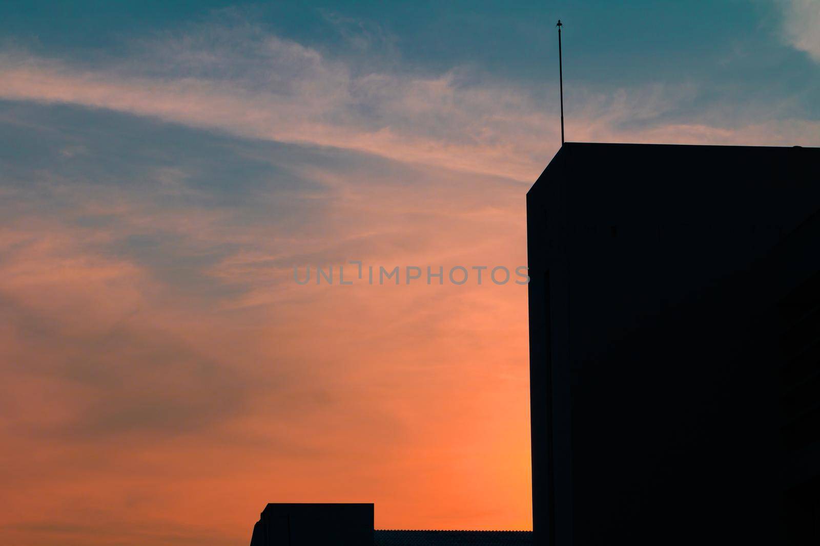 Silhouette Building in the city At sunset