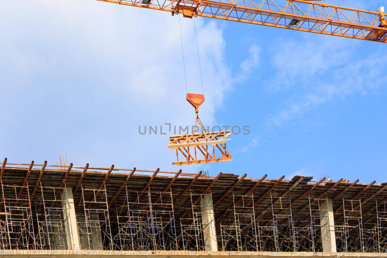 high big construction site in develop city  and crane working. with copy space add text