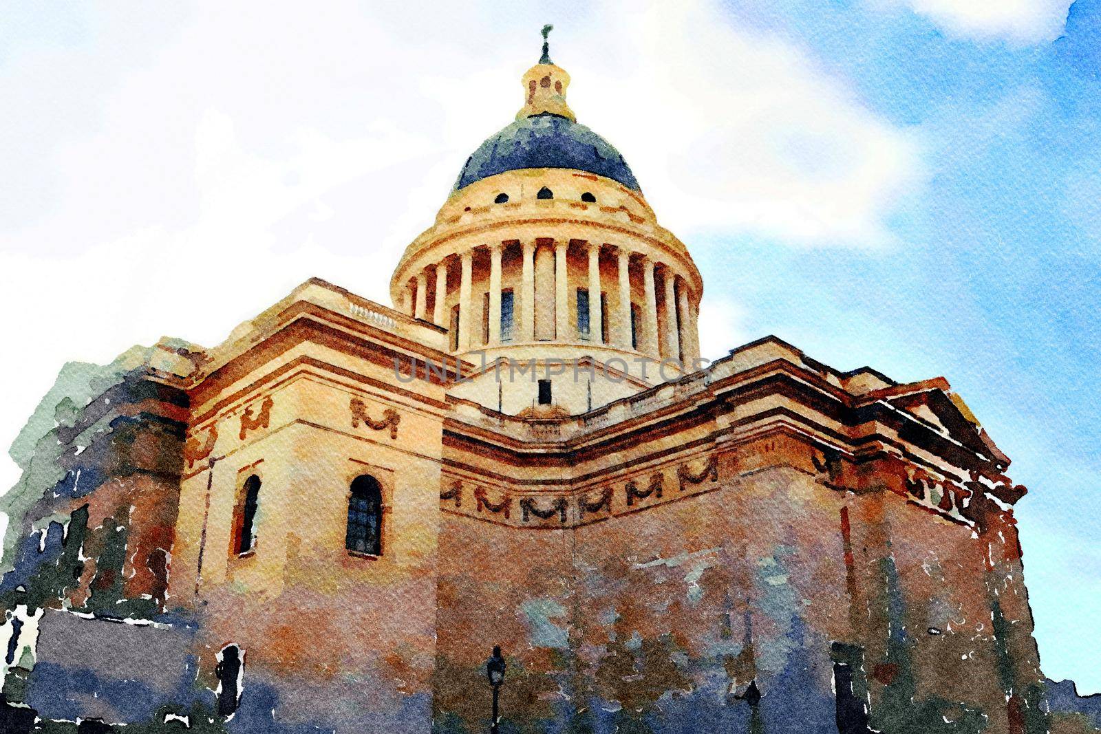 watercolor representing one of the churches in the center of Paris