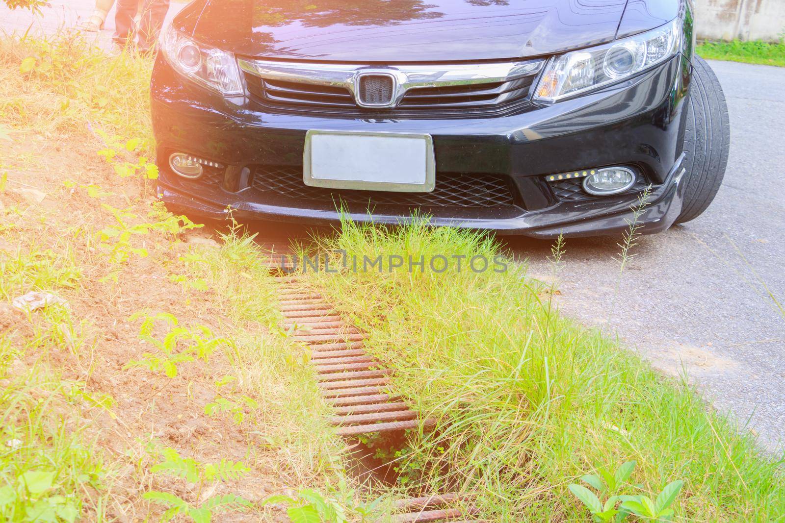 accident car fall ditch on the road