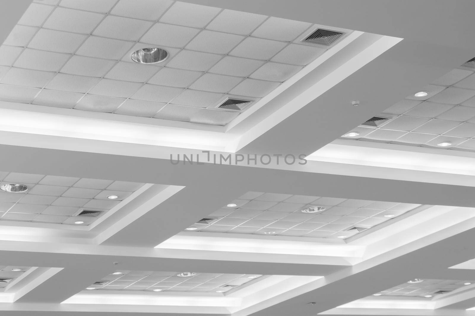 ceiling of business interior office building and light neon. style monochrome with copy space add text by pramot