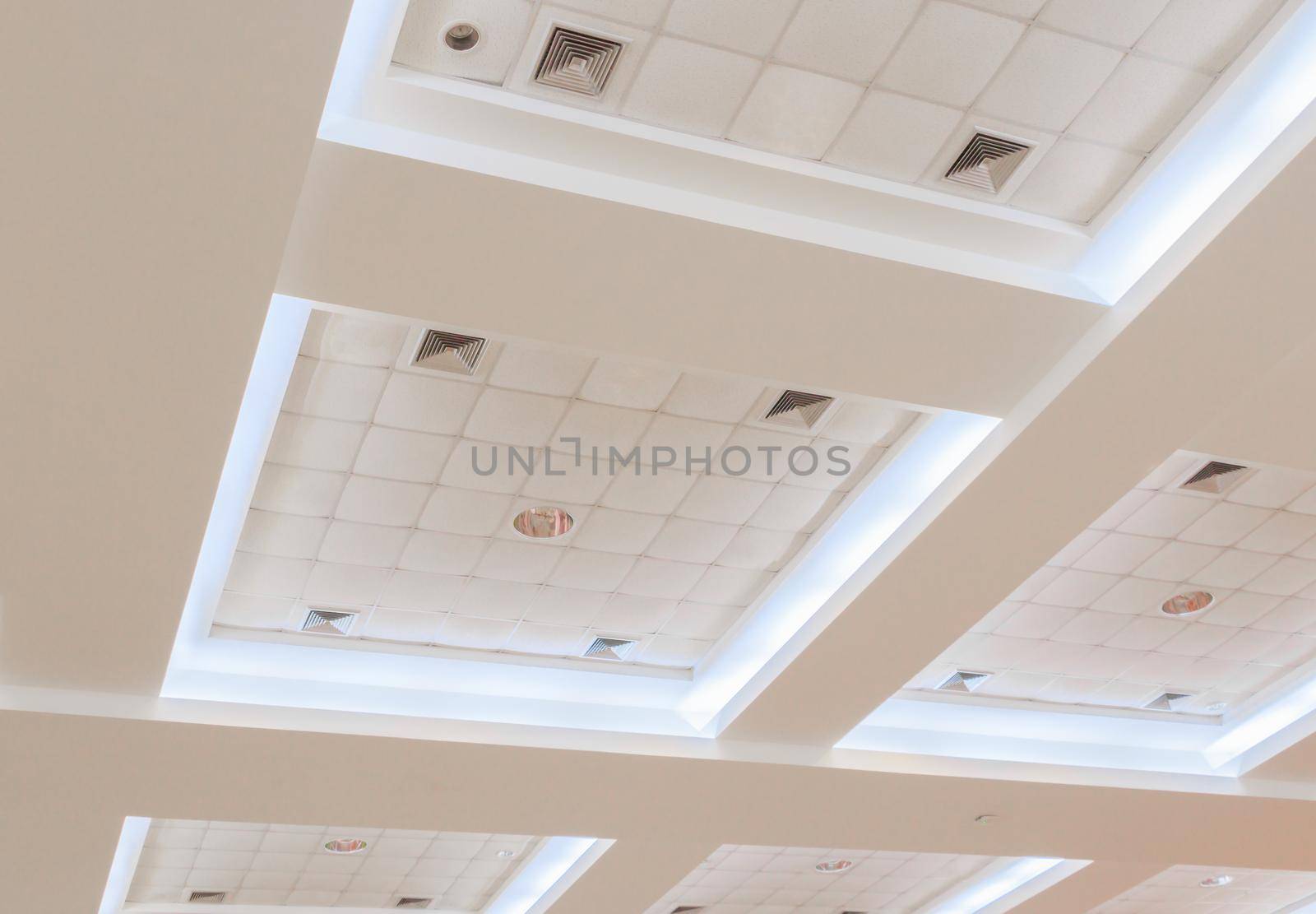 ceiling gypsum of business interior office building and light neon. style monochrome with copy space add text