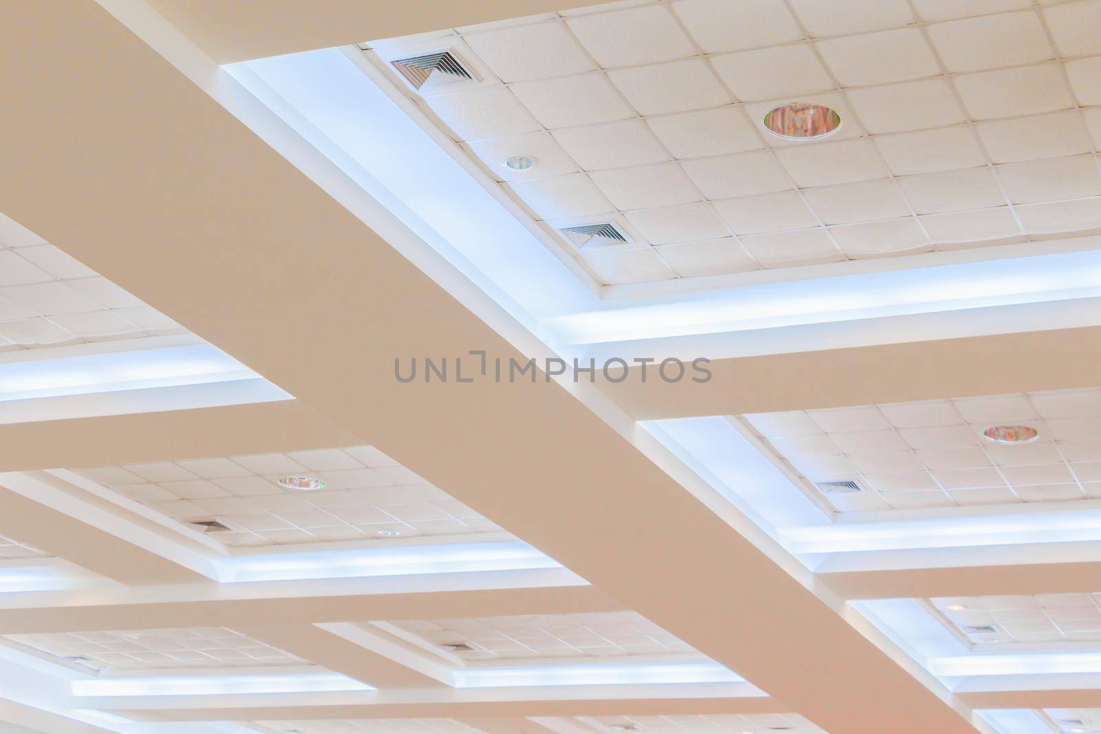 ceiling gypsum of business interior office building and light neon. style monochrome with copy space add text