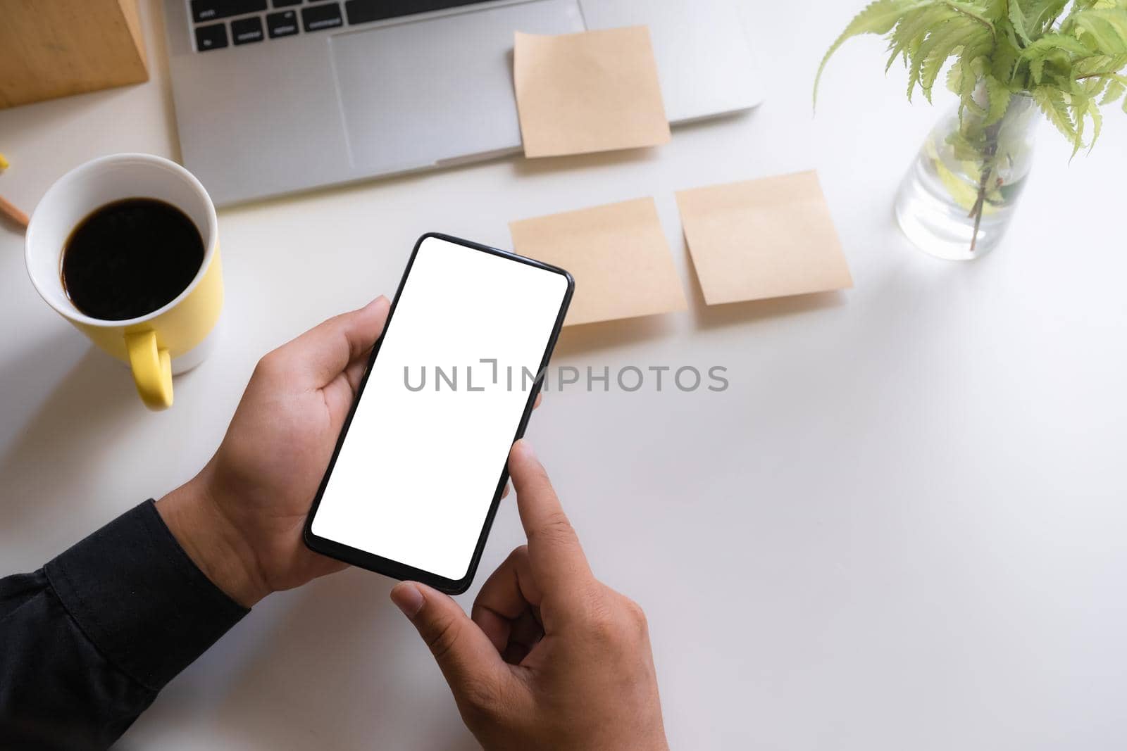 Businessman showing smartphone with empty screen