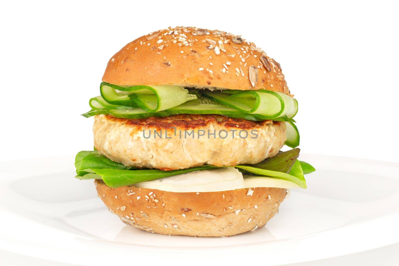 Fishburger with cod isolated on white by destillat