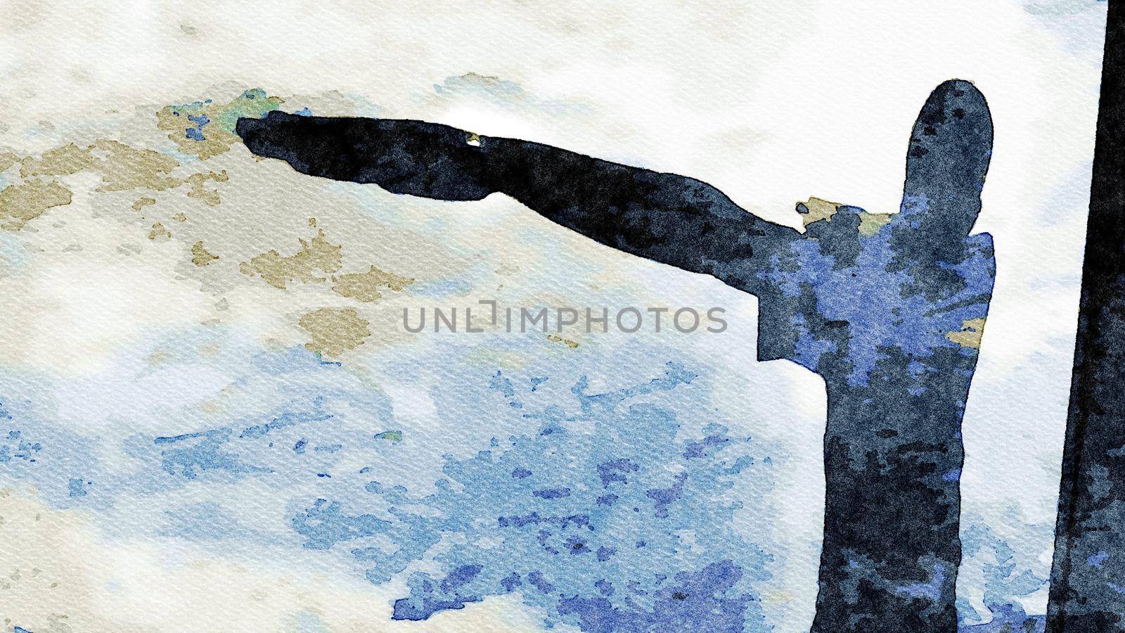 watercolor representing a human shadow with outstretched arm