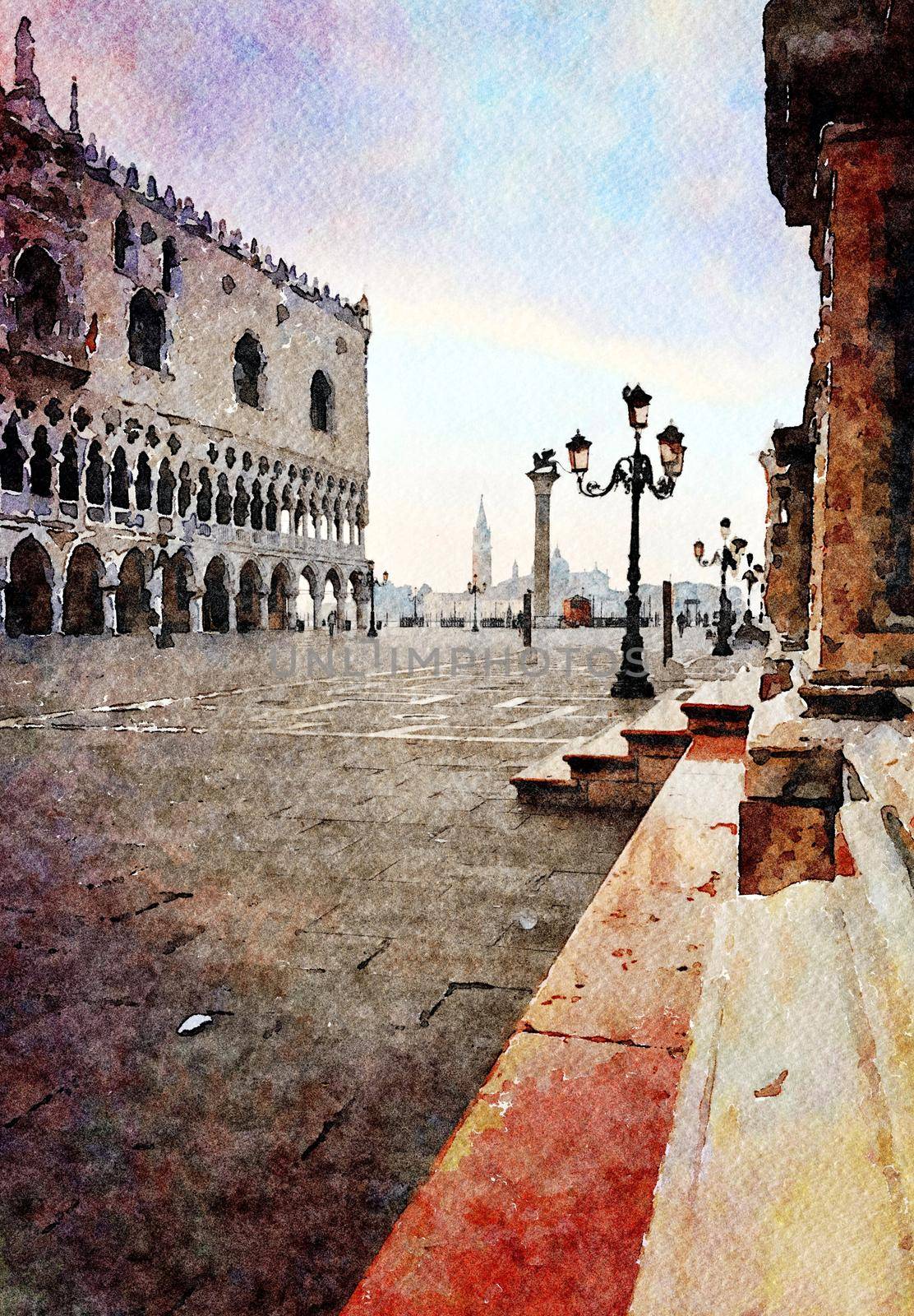 Watercolor which represents a glimpse of the main square of Venice