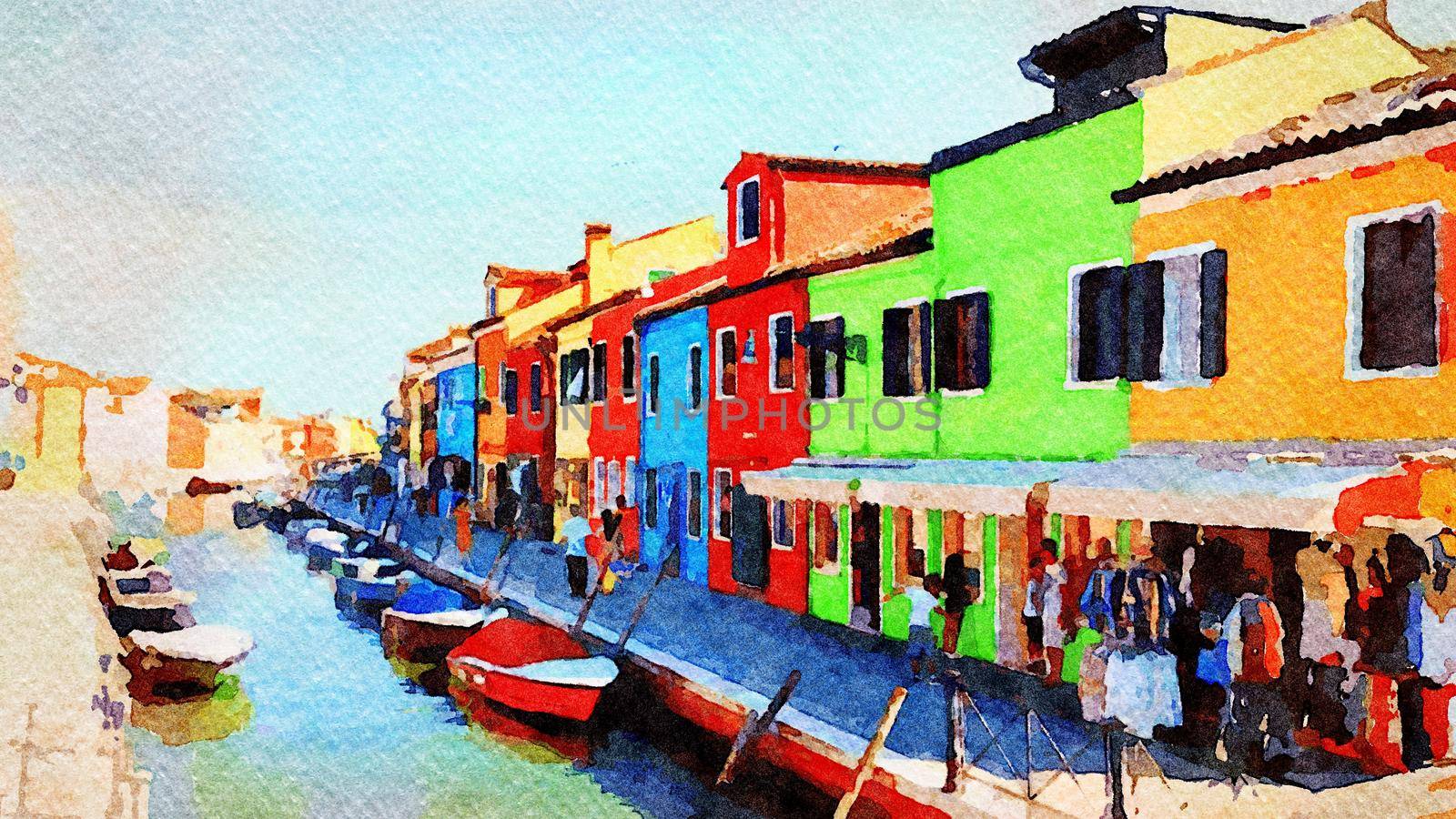 the colorful buildings on the canals of Burano in Venice by Jamaladeen