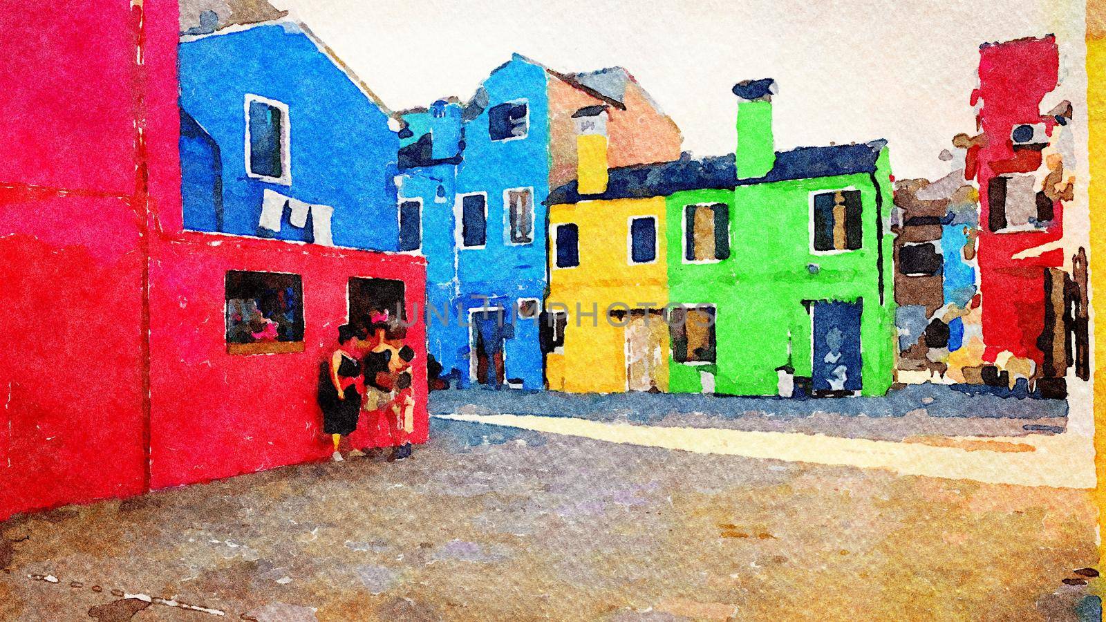 a glimpse of the small colored buildings in the historic center of Burano in Venice by Jamaladeen