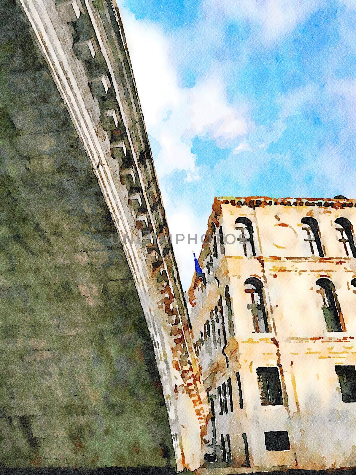 Watercolor which represents a glimpse of the famous Venice bridge over the Grand Canal