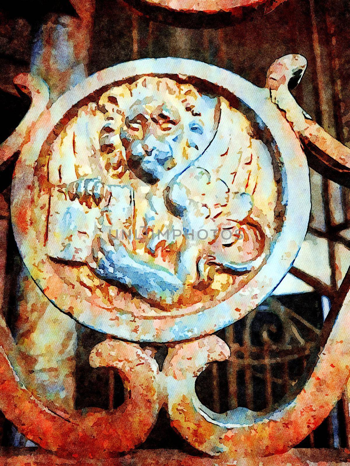 Watercolor representing the lion of San Marco symbol of Venice