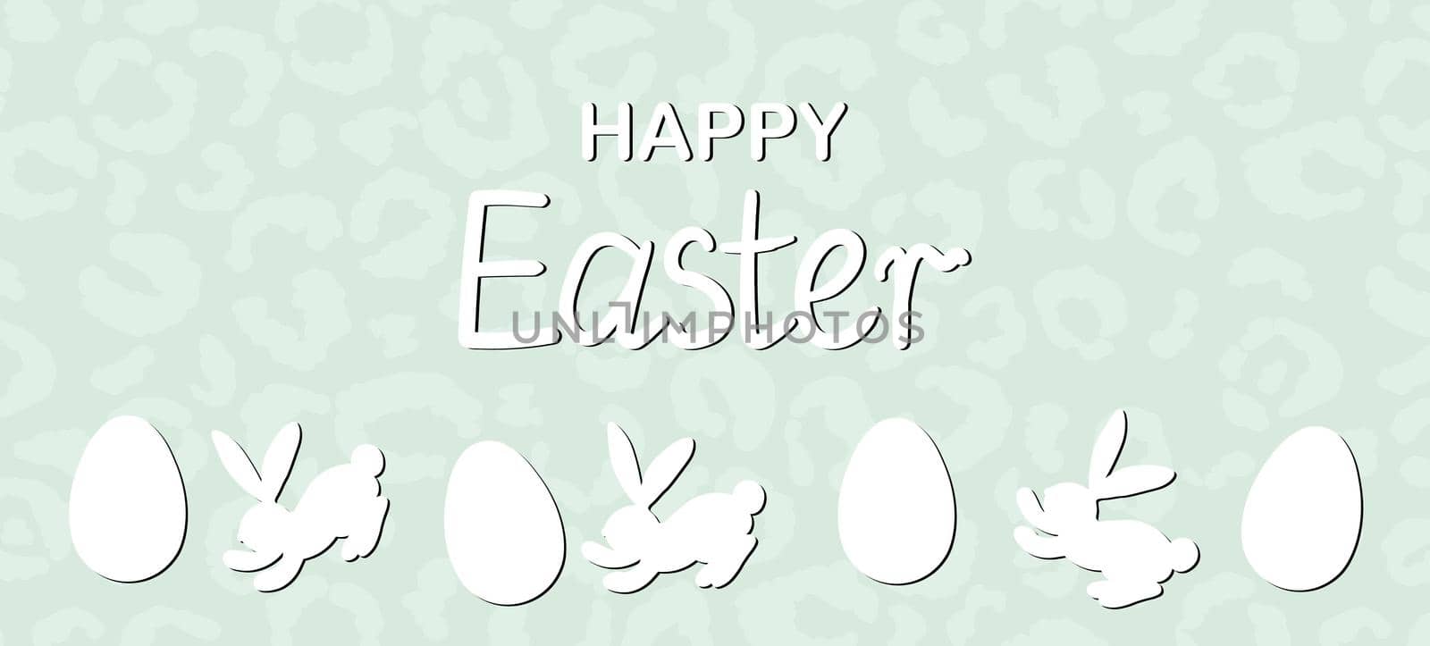 Easter background with eggs, rabbit. Happy Easter banner. Template design for greeting card, postcard, header for website, wallpaper, poster. Holiday modern frame. Vector stock illustration.