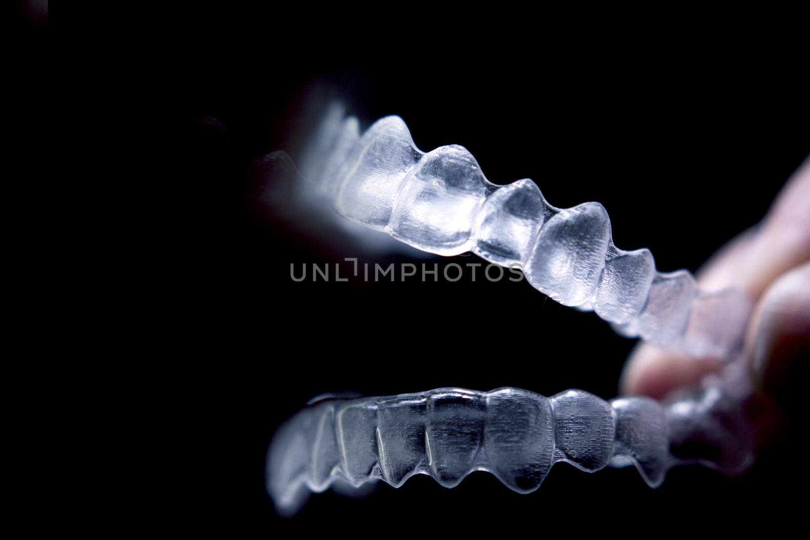 Transparent ferule retainer teeth alignment. Copy space