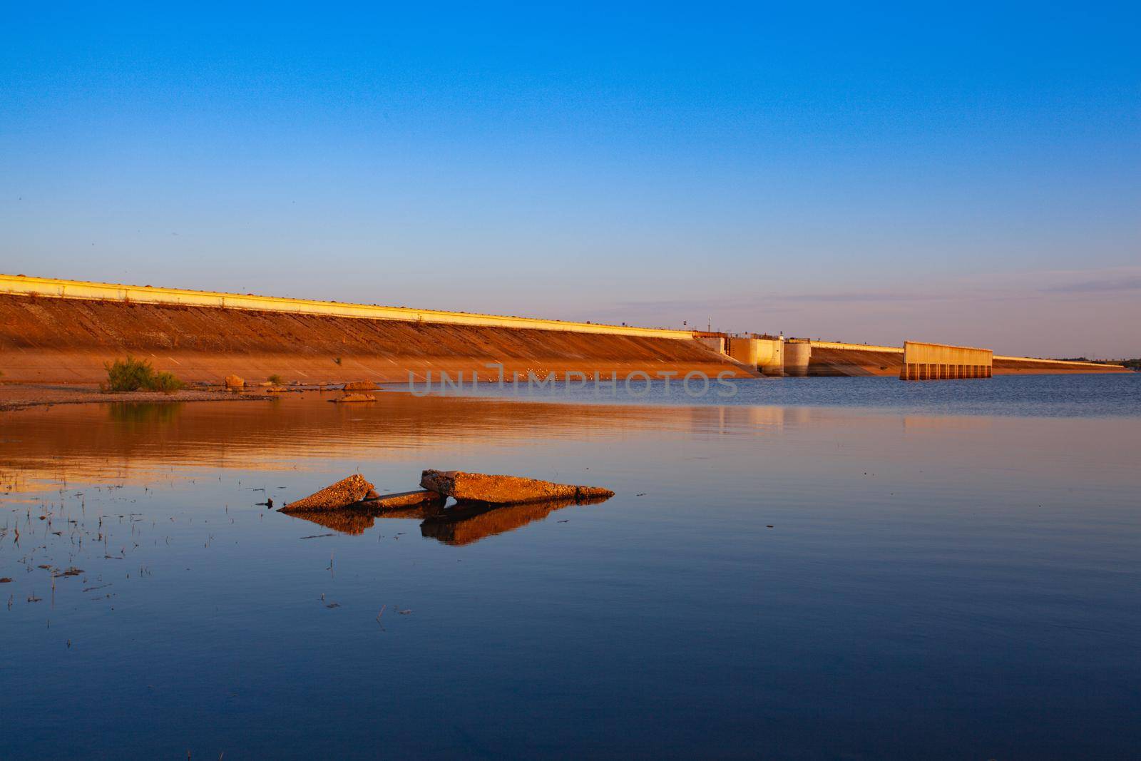 Nechranice Dam in Czech Republic. .Water surface has an extention of 1338 ha. Except of this, it is a dam with longest strewed pier in Central Europe, measuring 3280 m.