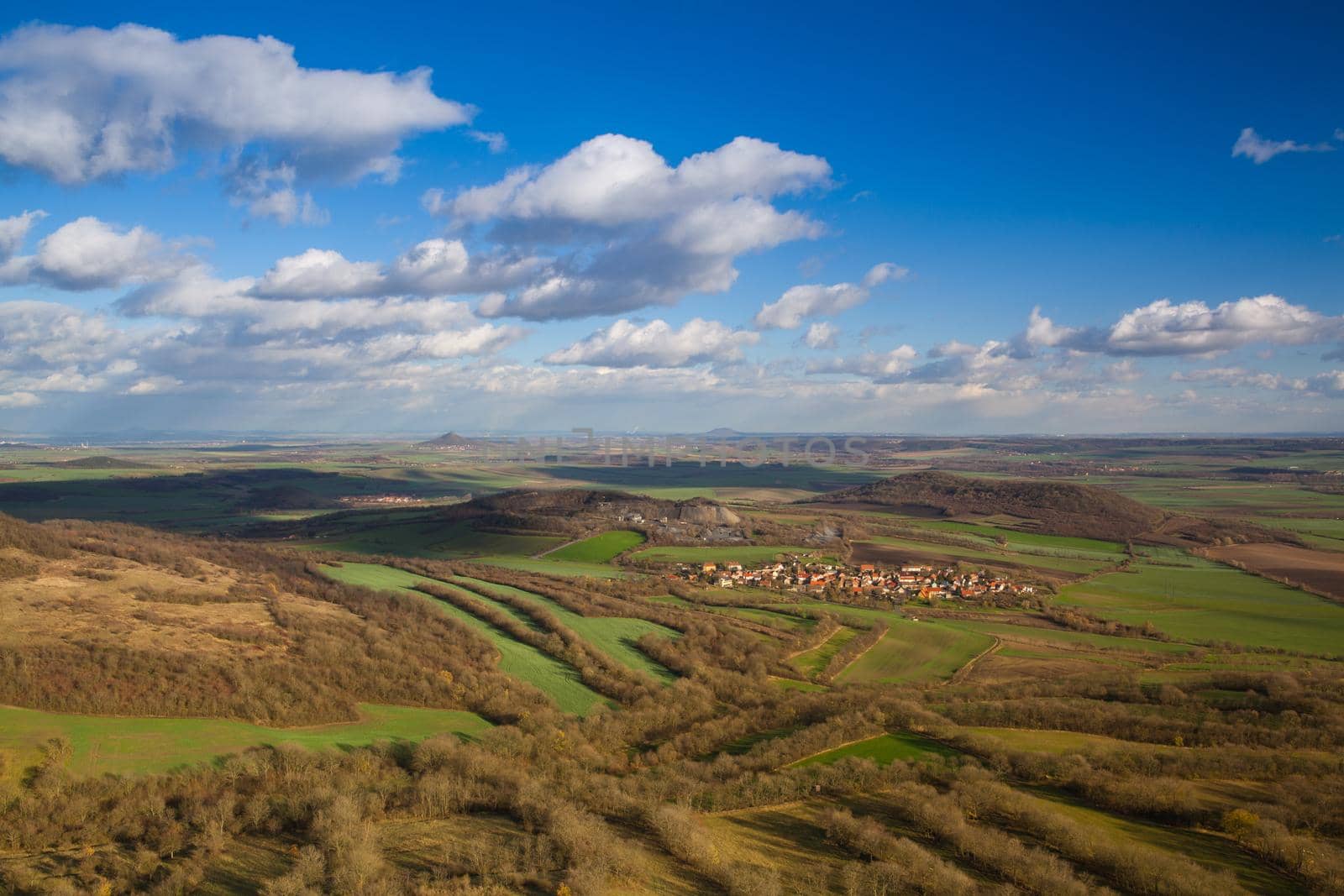 View from the top of Oblik hill. Autumn scenery in Central Bohemian Highlands, Czech Republic