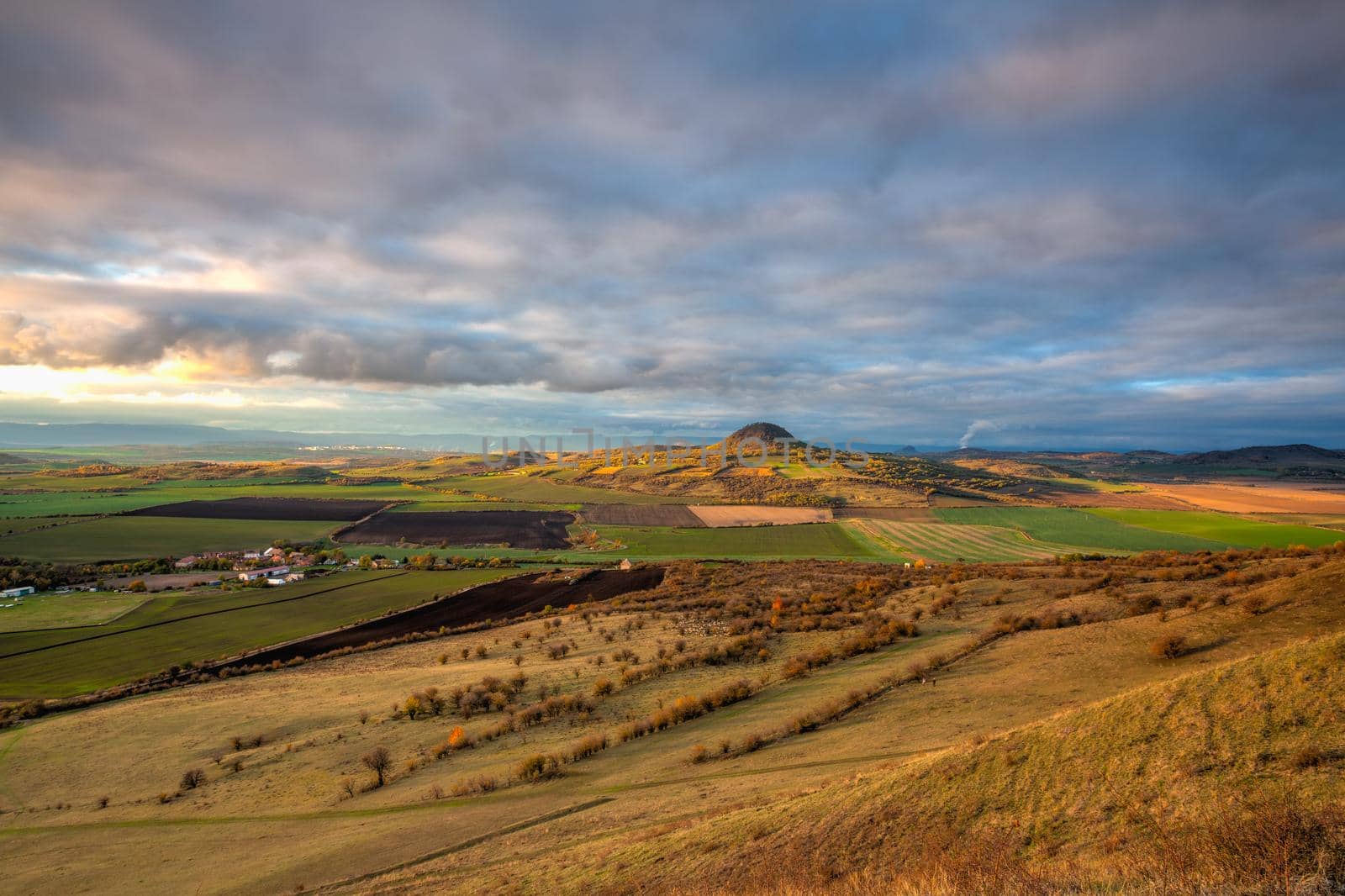 Amazing autumn view from Rana Hill in Central Bohemian Uplands, Czech Republic. Central Bohemian Uplands is a mountain range located in northern Bohemia. The range is about 80 km long.