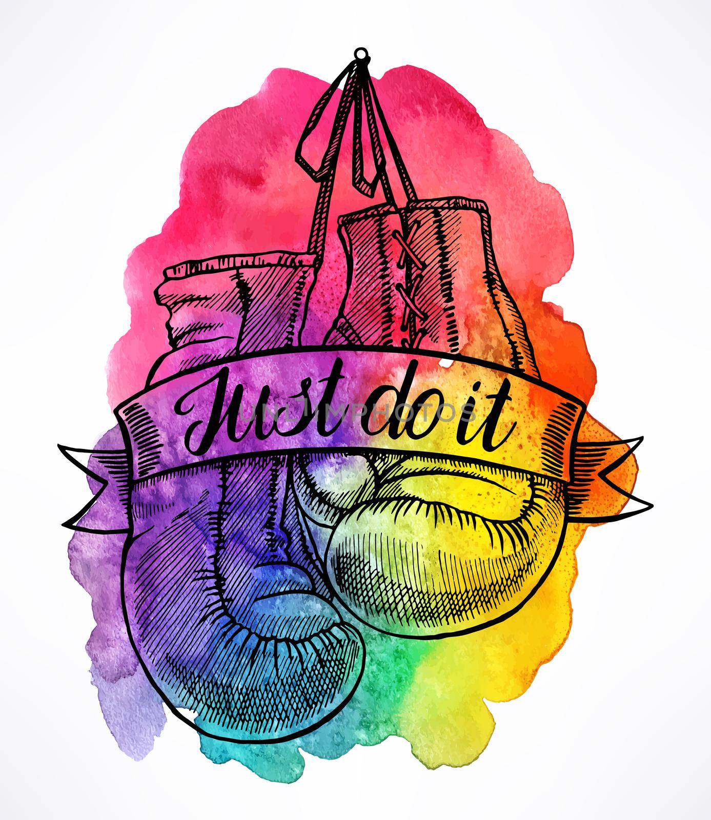 just do it. boxing gloves on a colorful watercolor background. hand-drawn illustration