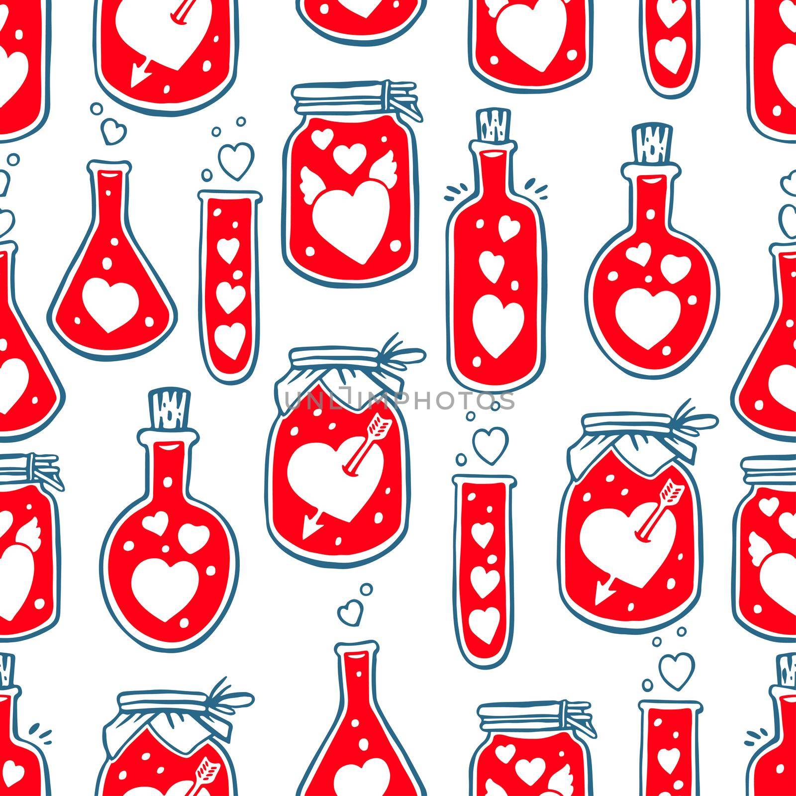 Beautiful seamless background of containers with different hearts
