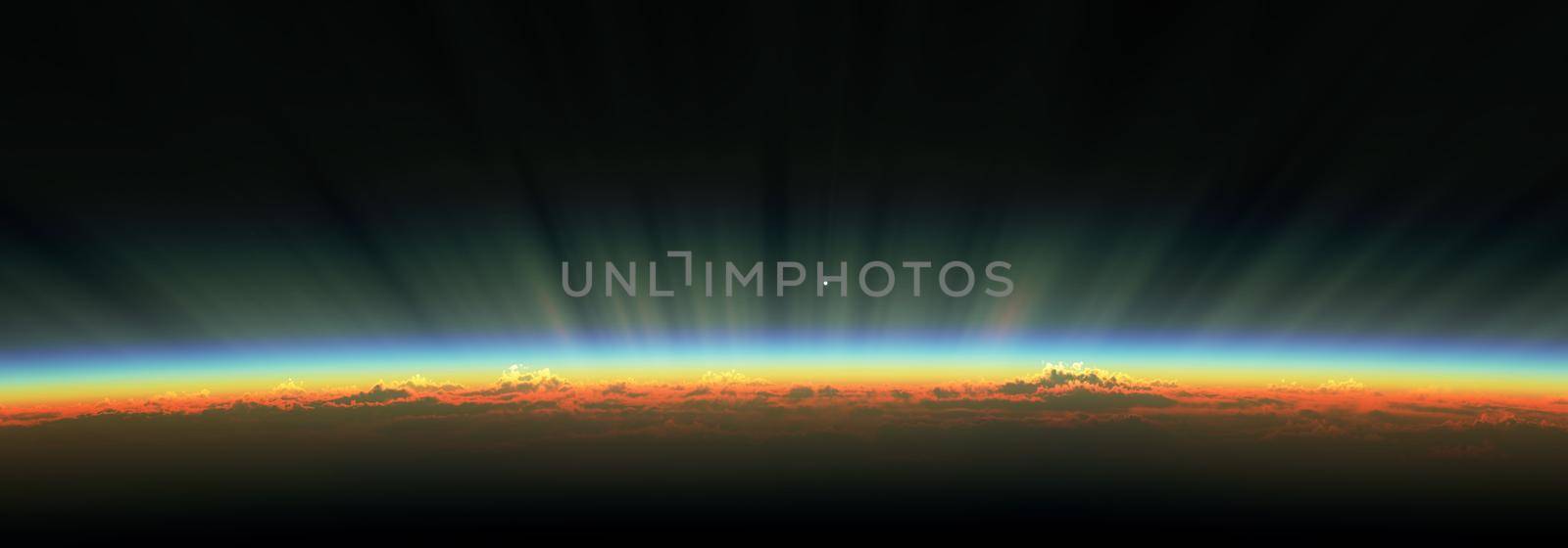 sunrise from space aurora, 3d rendering illustration