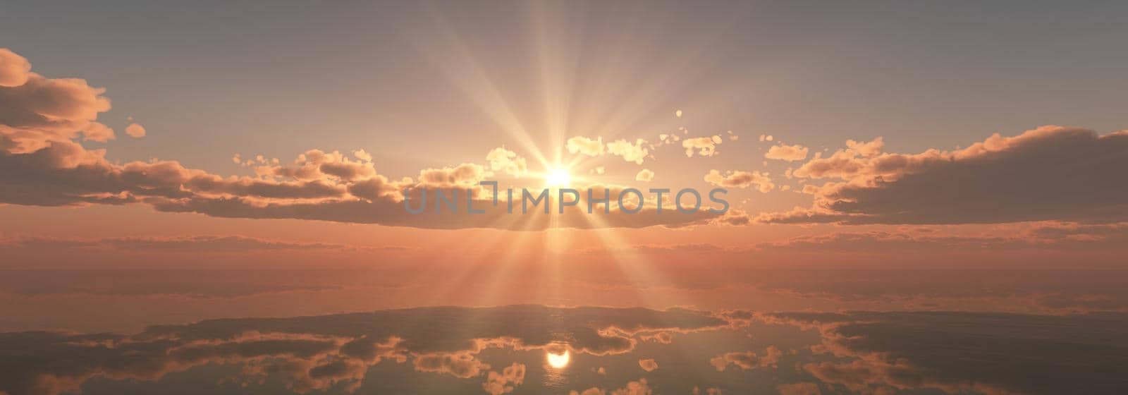 sunset calmly sea sun ray 3d render illustration