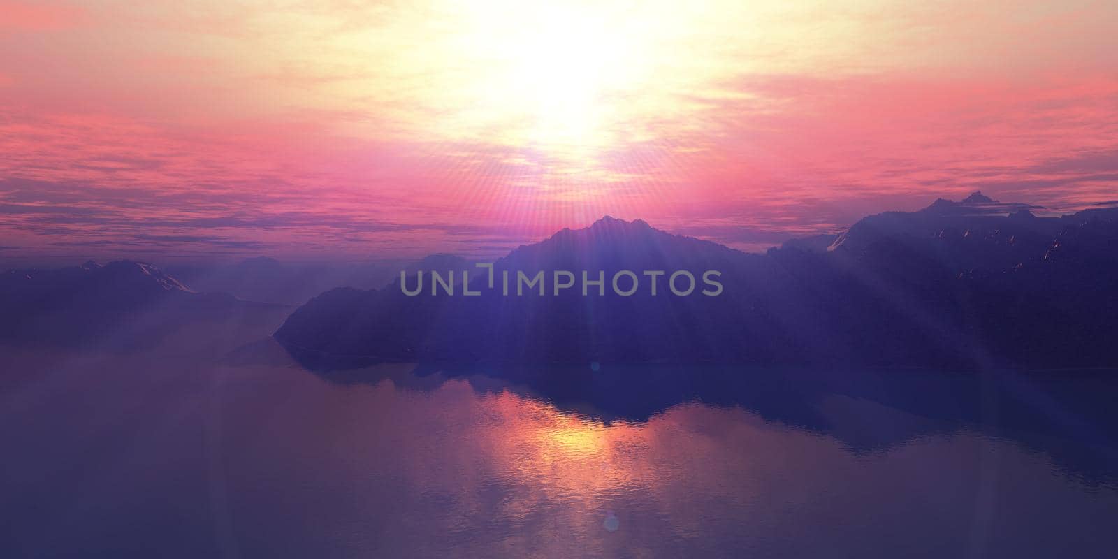 above islands in sea sunset, illustration by alex_nako