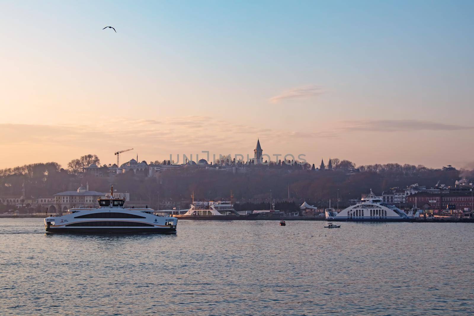 istanbul,turkey-april 14 2021.Ferries and boats are the symbols of urban transportation in Istanbul.