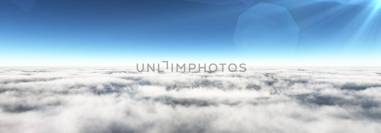 Above clouds sun ray, 3d rendering illustration
