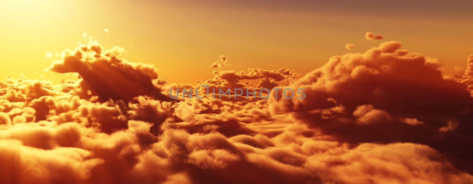 above clouds fly sunset sun ray illustration, 3d render