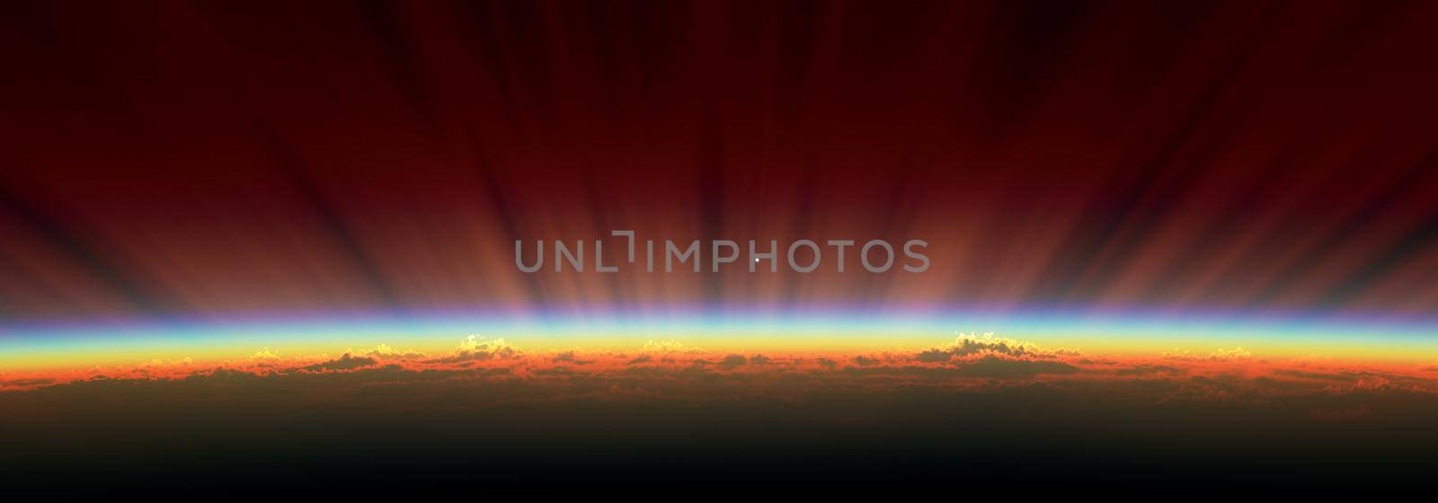 sunrise from space aurora, 3d rendering illustration