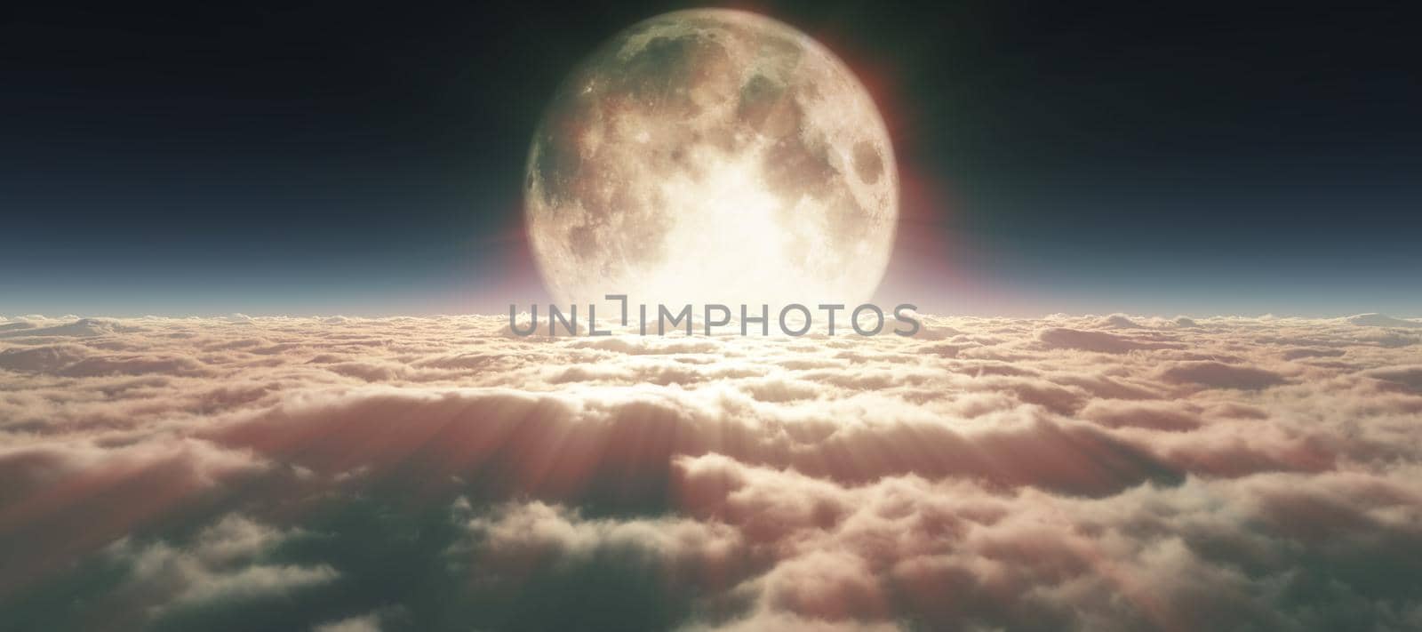 above clouds full moon illustration, 3d rendering