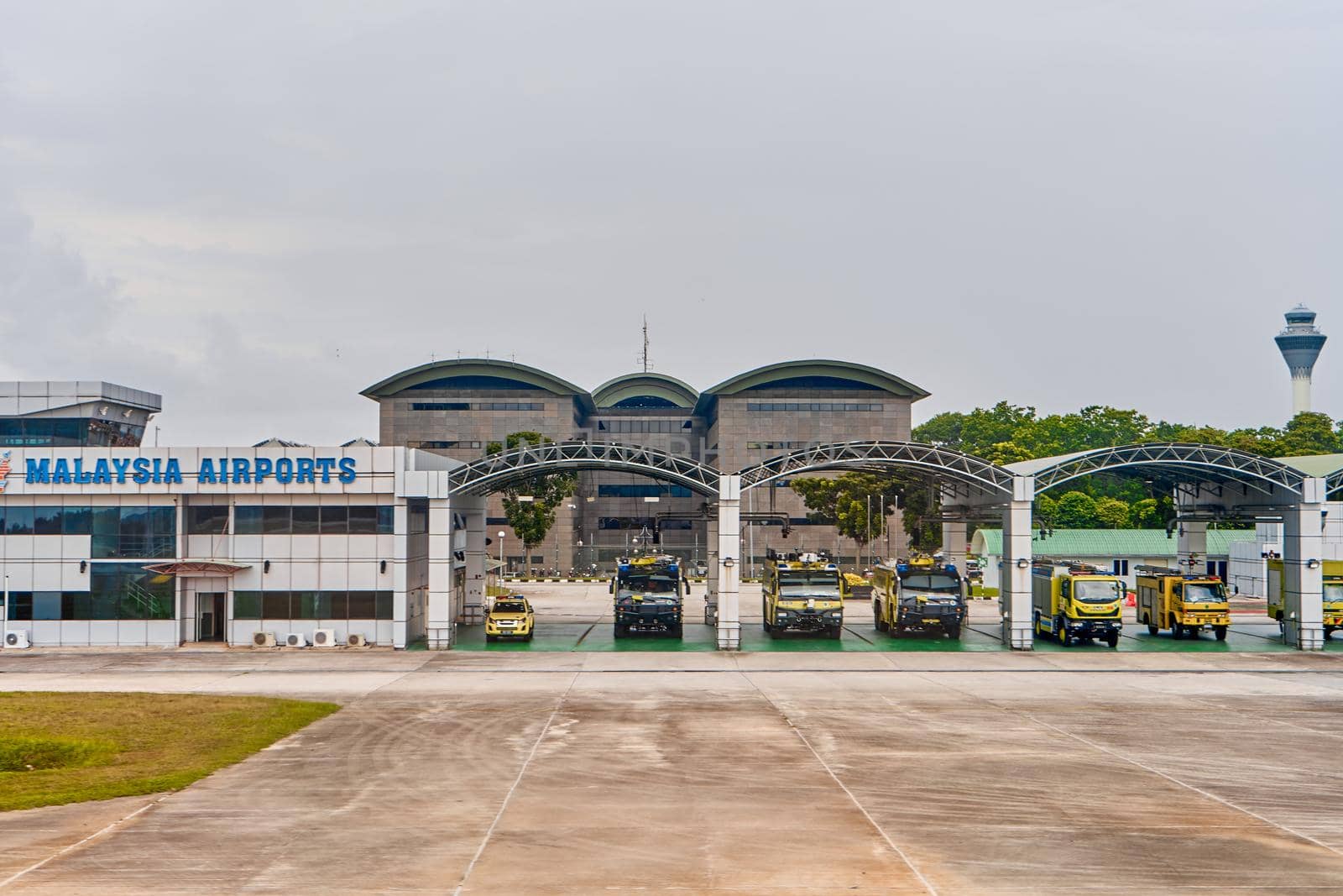 Fire department and emergency parking at the airport. Langkawi, Malaysia - 06.20.2020