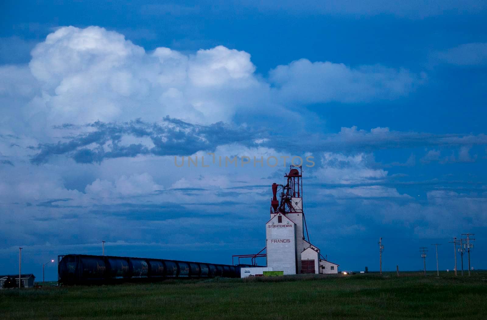 Ominous Storm Clouds Prairie Summer Grain Elevator