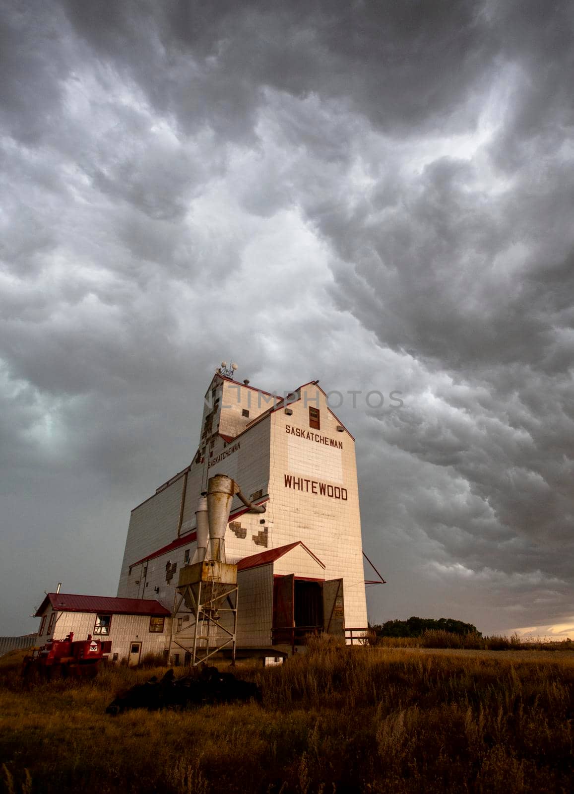 Ominous Storm Clouds Prairie Summer Grain Elevator